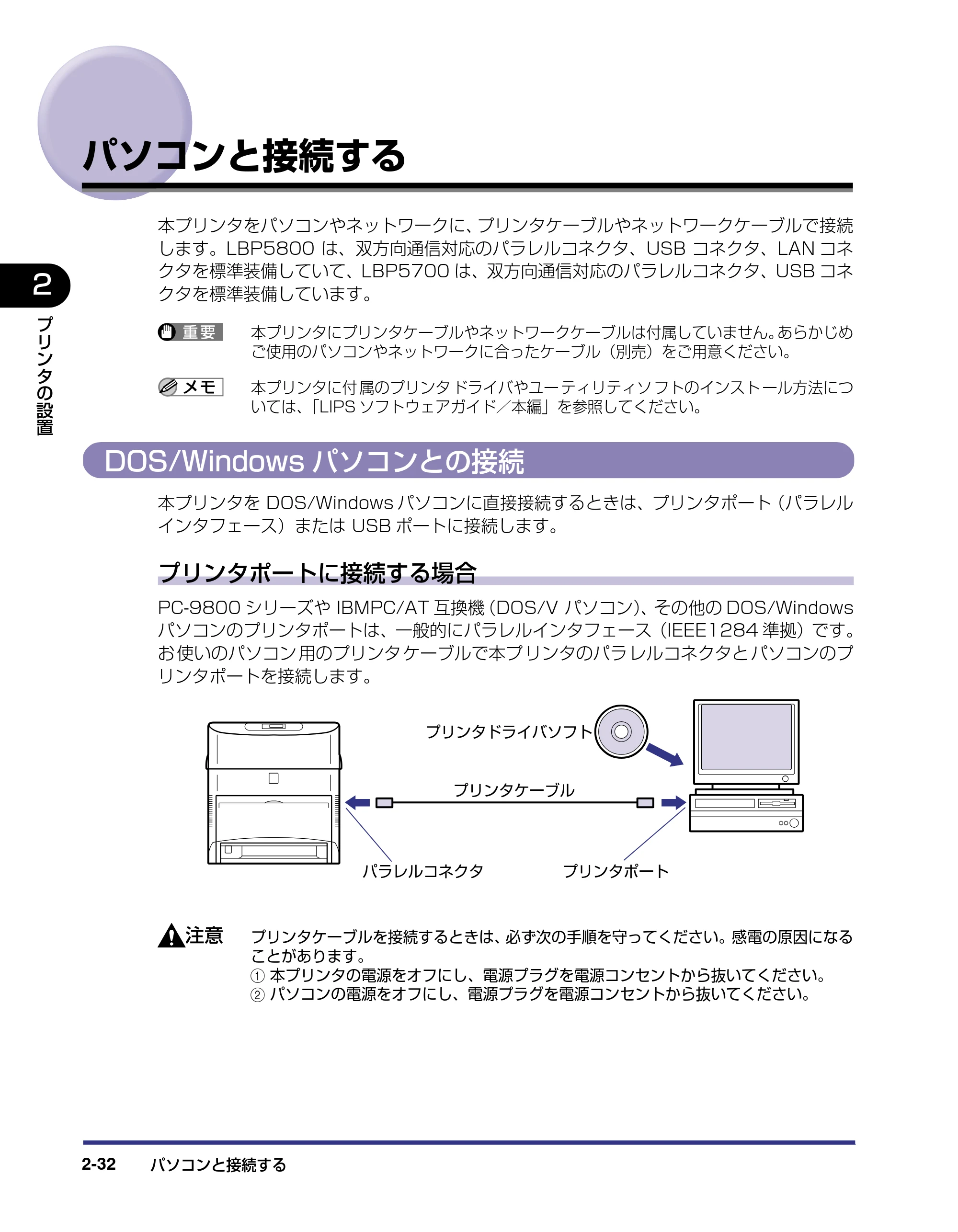キヤノン LBP5800/5700 設置ガイド 2006年5月25日更新 （PDF形式／4.68Mバイト） — パソコンと接続する — 原本ページ — 64ページ