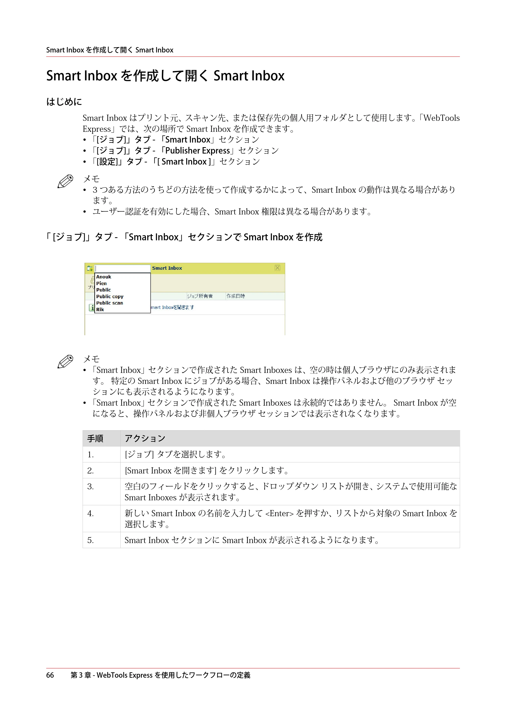 キヤノン PlotWave 3000 操作ガイド 2021年10月2日掲載 （PDF形式／11.7Mバイト） — Smart Inbox を作成して開くSmart Inbox — 原本ページ — 66ページ