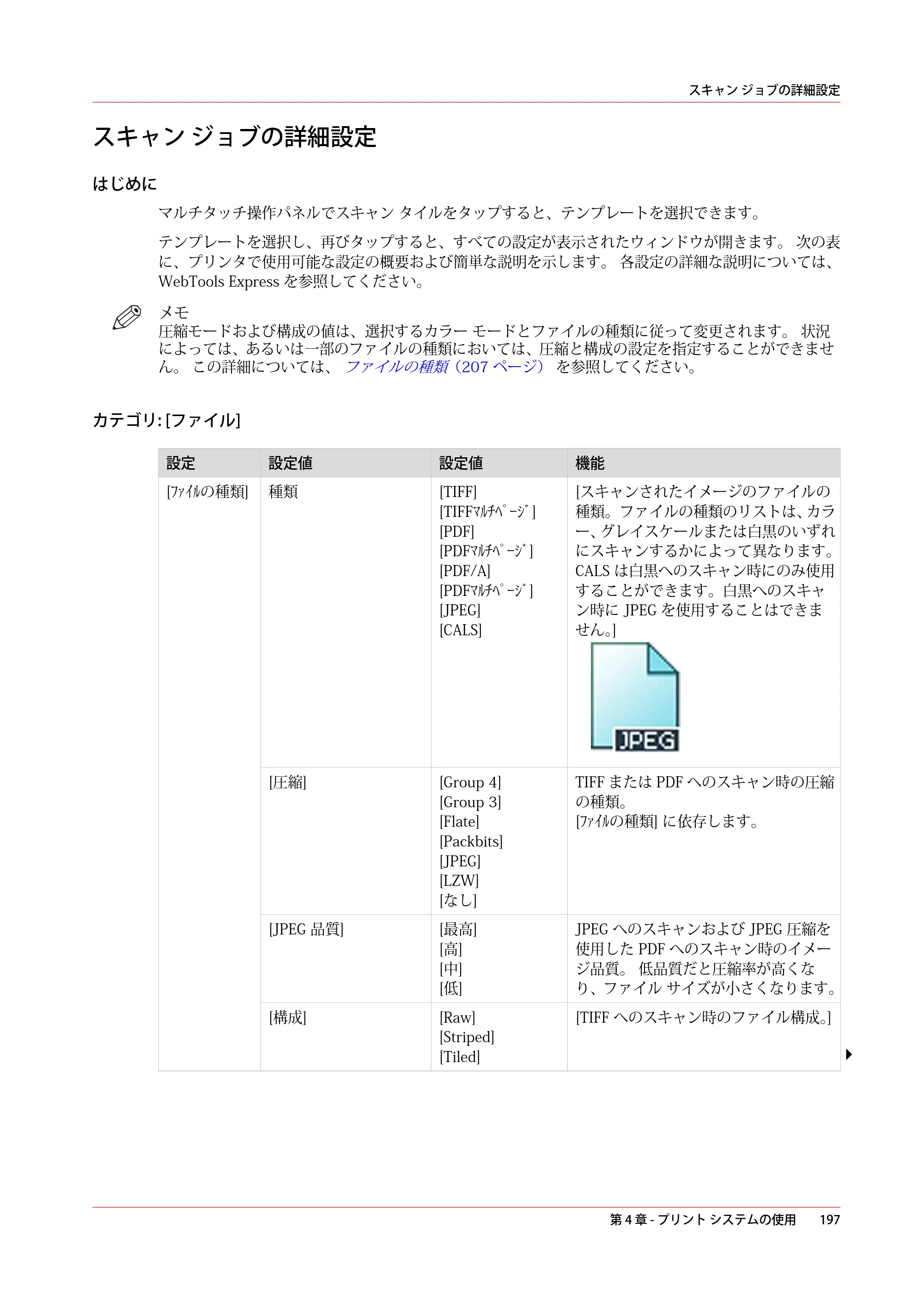 キヤノン PlotWave 3000 操作ガイド 2021年10月2日掲載 （PDF形式／11.7Mバイト） — スキャン ジョブの詳細設定 — 原本ページ — 197ページ