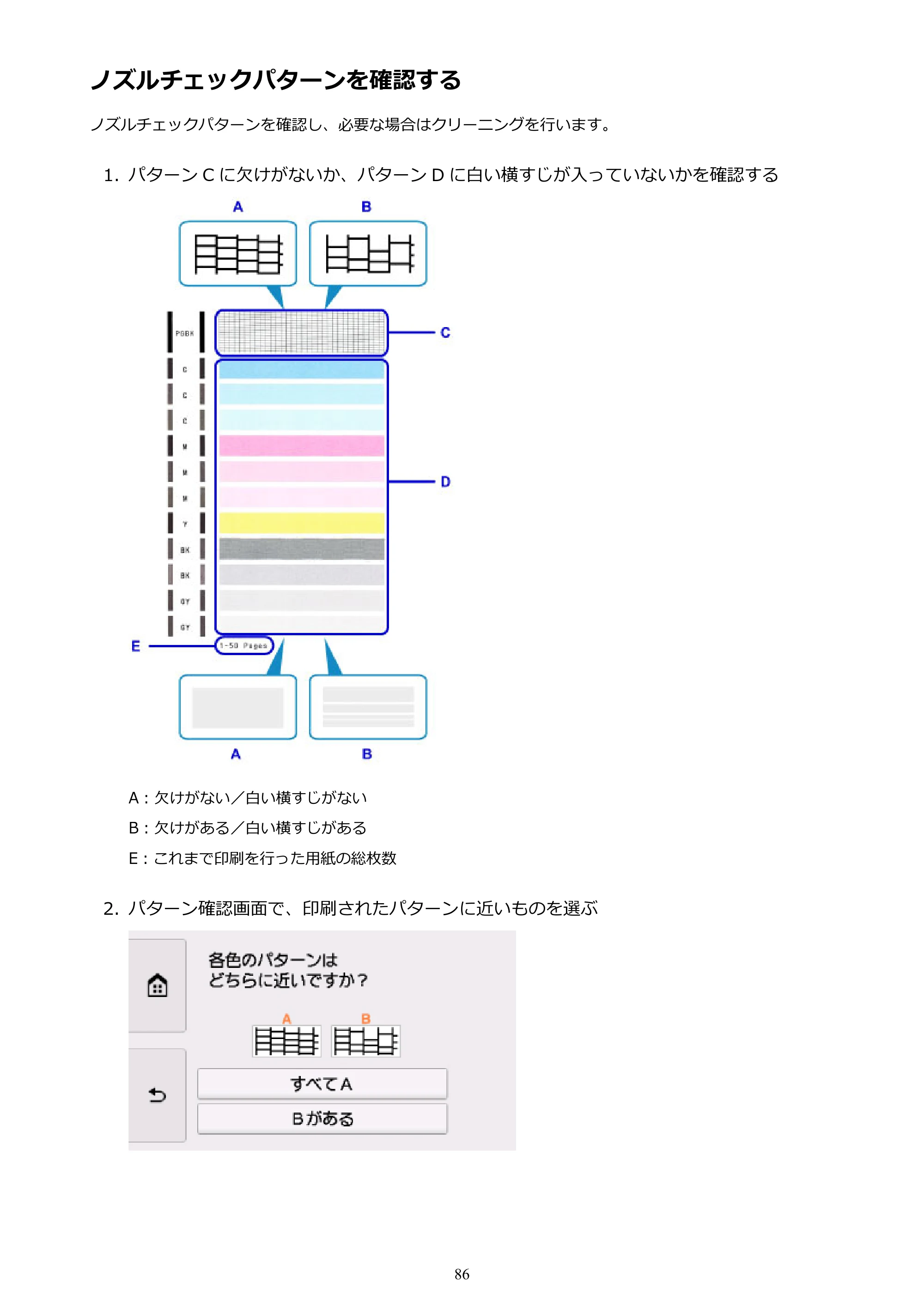 キヤノン PIXUS TS8030 電子マニュアル PDF版（Mac版）（PDF：15.5MB） — ノズルチェックパターンを確認する — 原本ページ — 86ページ