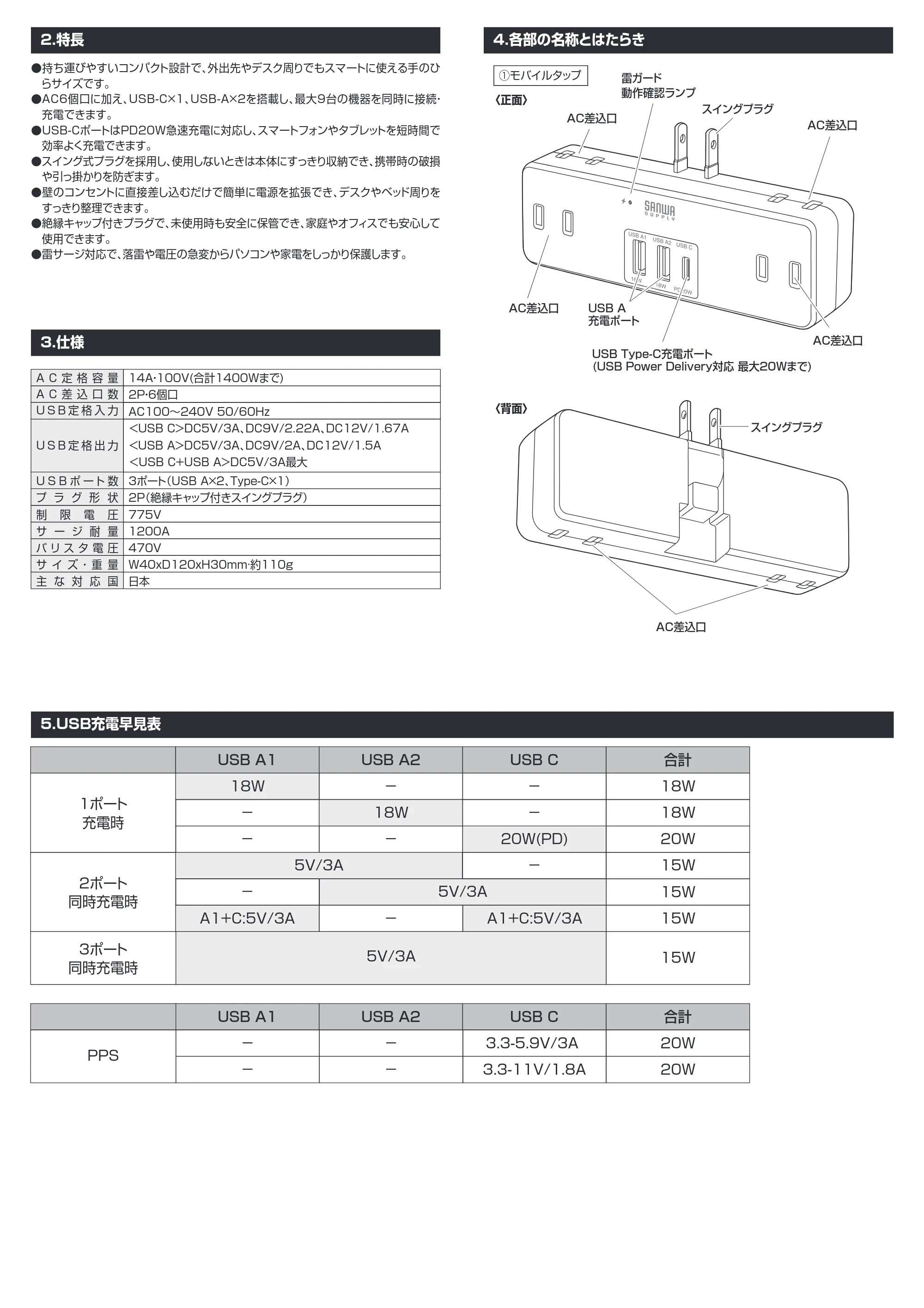 サンワサプライ 700-TAP093W / 700-TAP093WW 取扱説明書 — 原本ページ — 2ページ