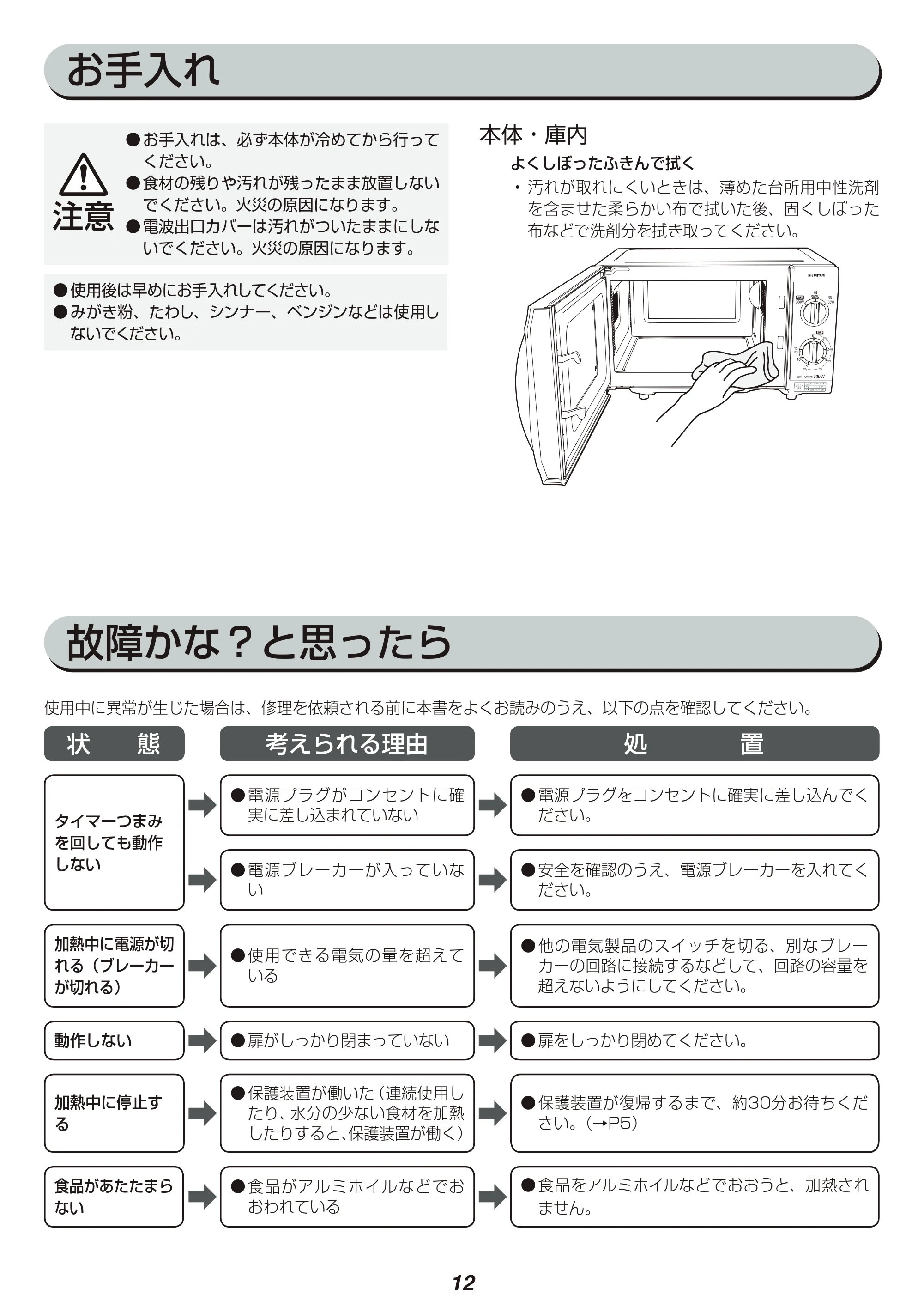 アイリスオーヤマ IMB-F184 取扱説明書 — 原本ページ — 12ページ
