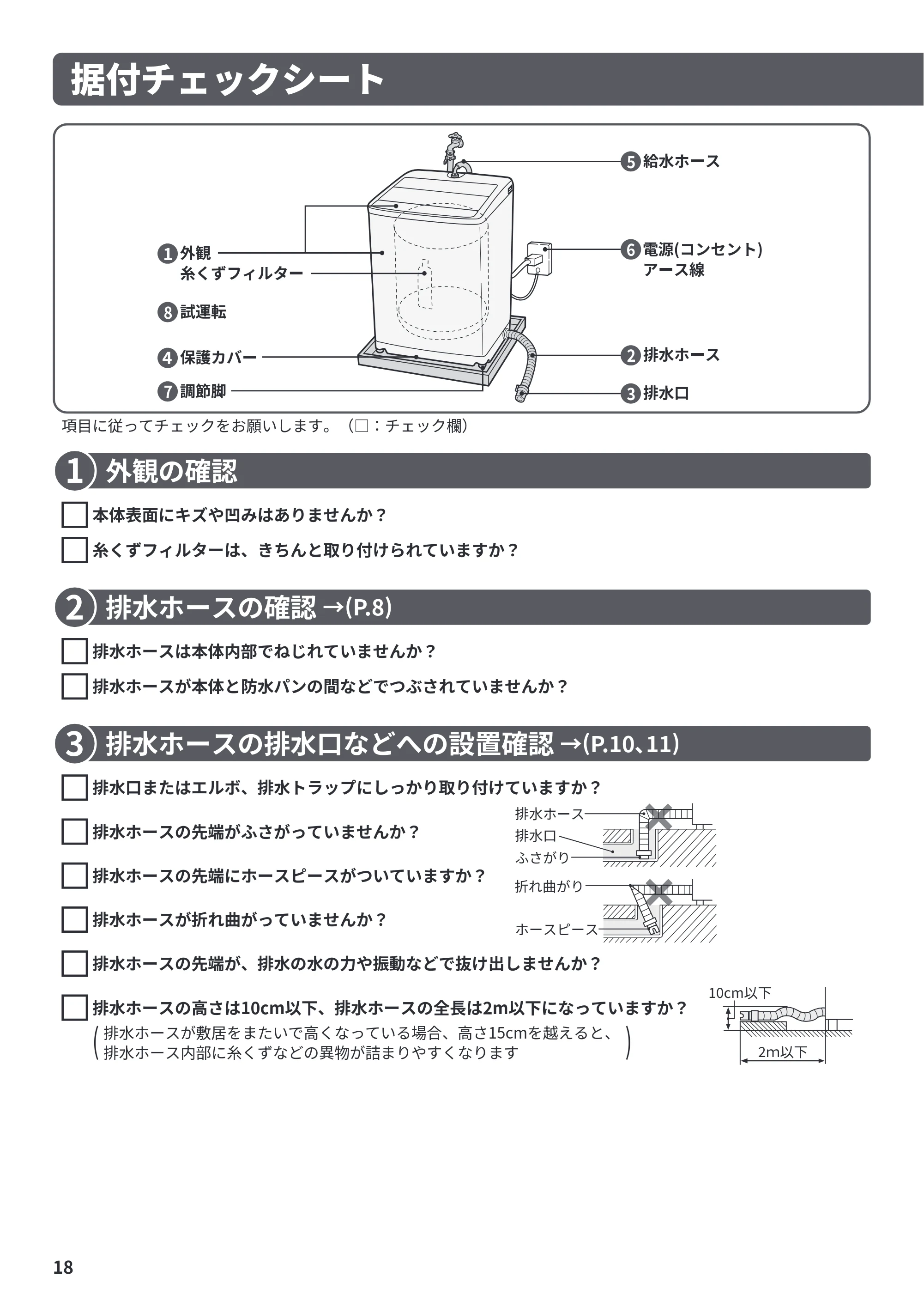 日立 NW-R706 据付説明書 — 据付チェックシート — 原本ページ — 18ページ