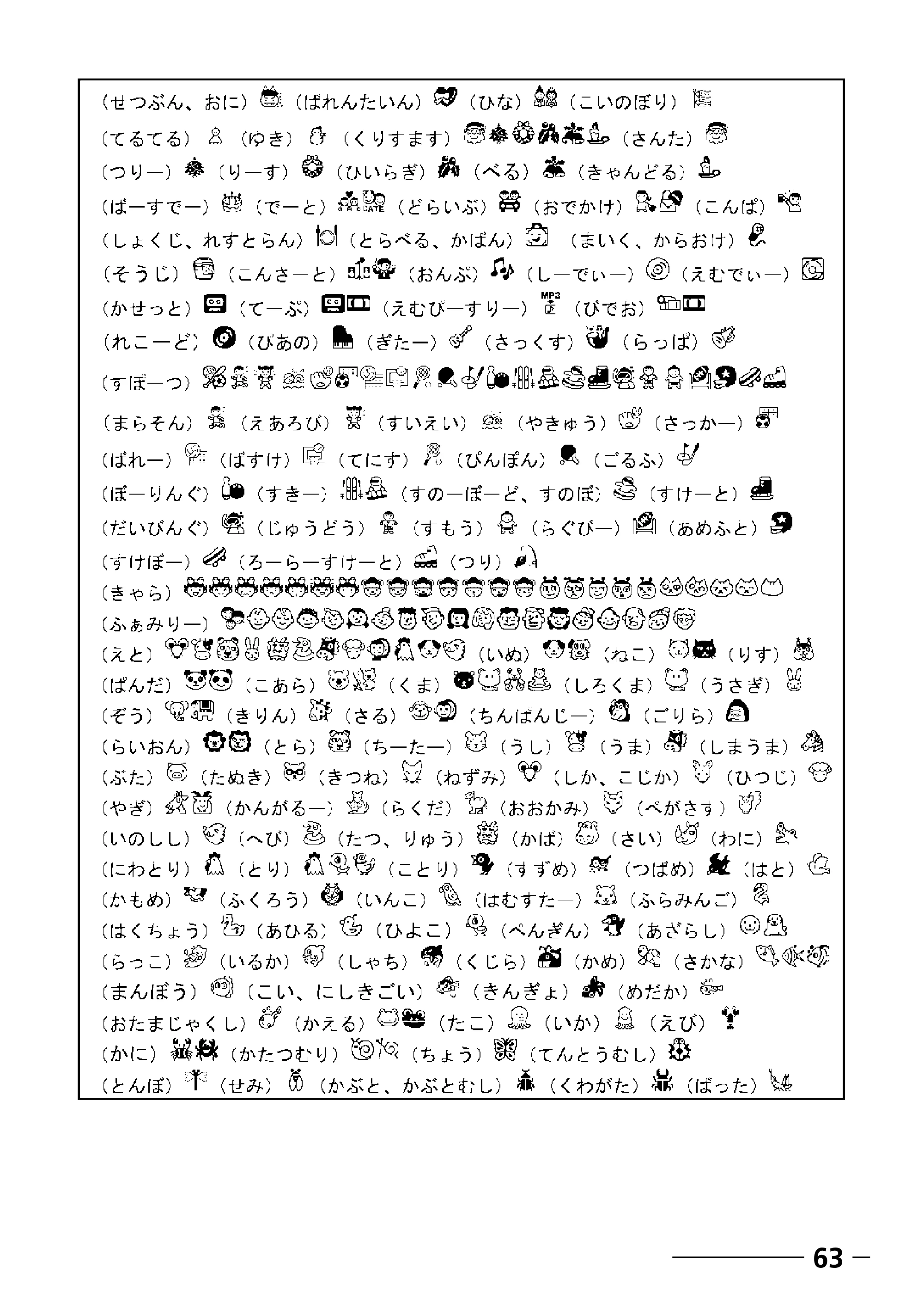 ブラザー PT-250 ©Disney 取扱説明書 ベビープー版 — 定型フォーマット（文字サイズ）一覧 — 原本ページ — 65ページ