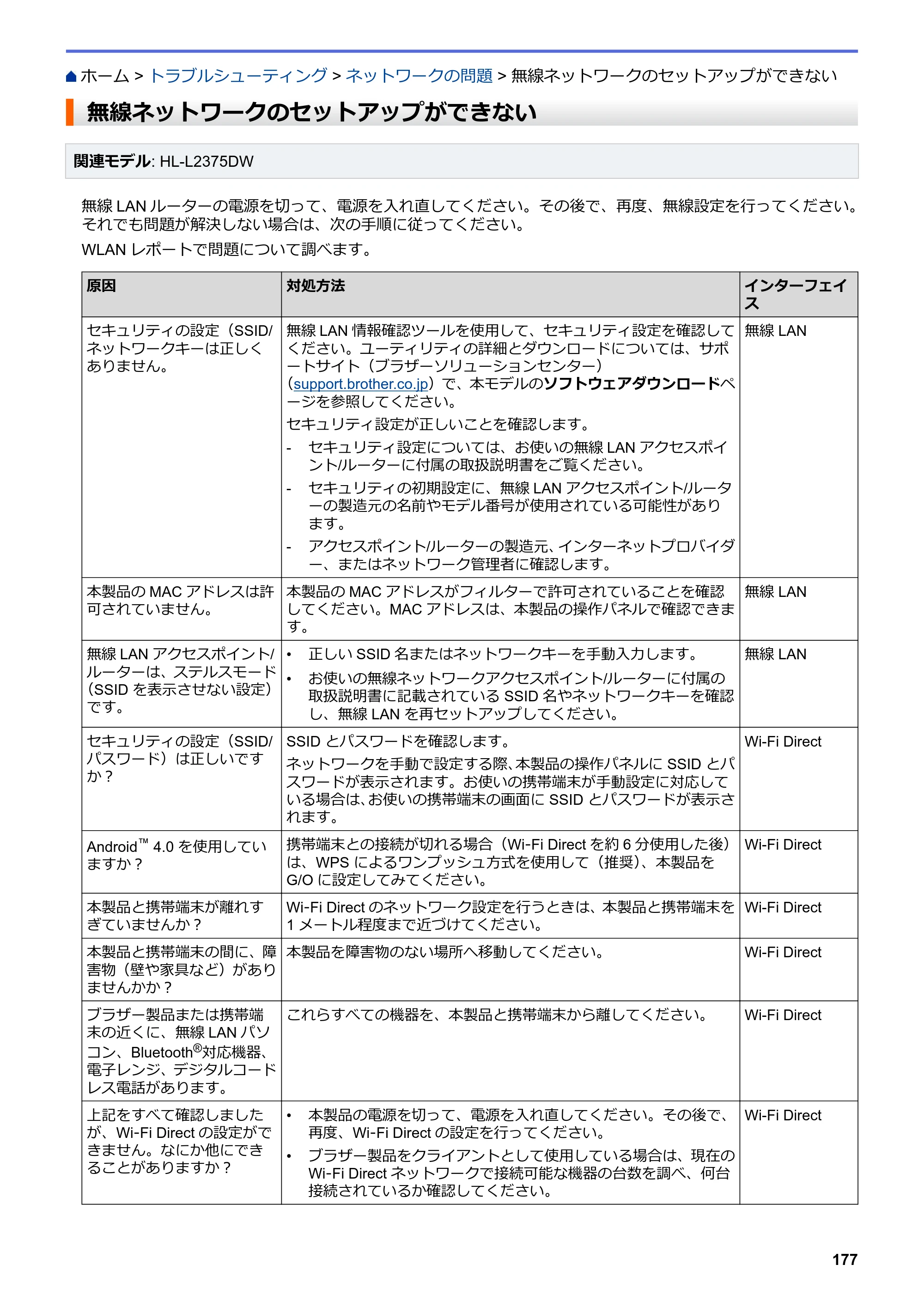 ブラザー HL-L2330D / HL-L2370DN / HL-L2375DW オンラインユーザーズガイド — 無線ネットワークのセットアップができない — 原本ページ — 181ページ