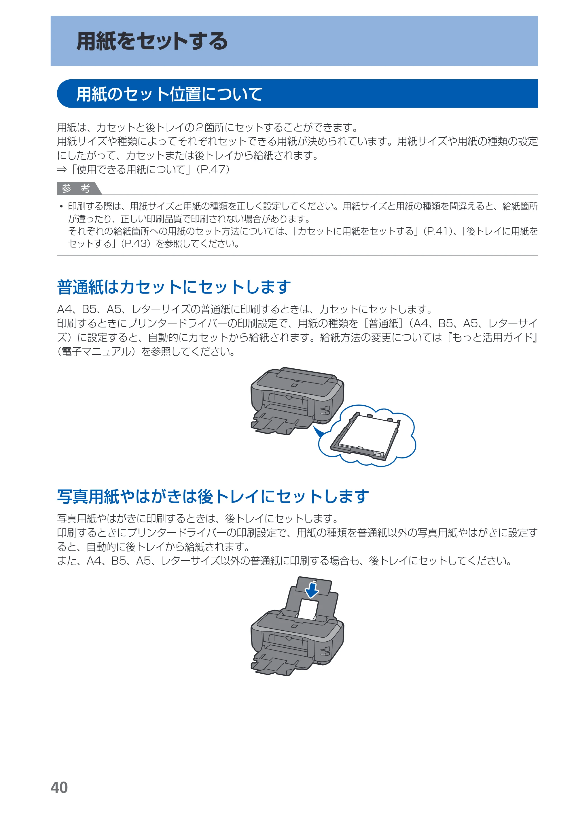 キヤノン PIXUS iP4700 らくらく操作ガイド （PDF形式／17.68Mバイト） — 用紙をセットする — 原本ページ — 42ページ