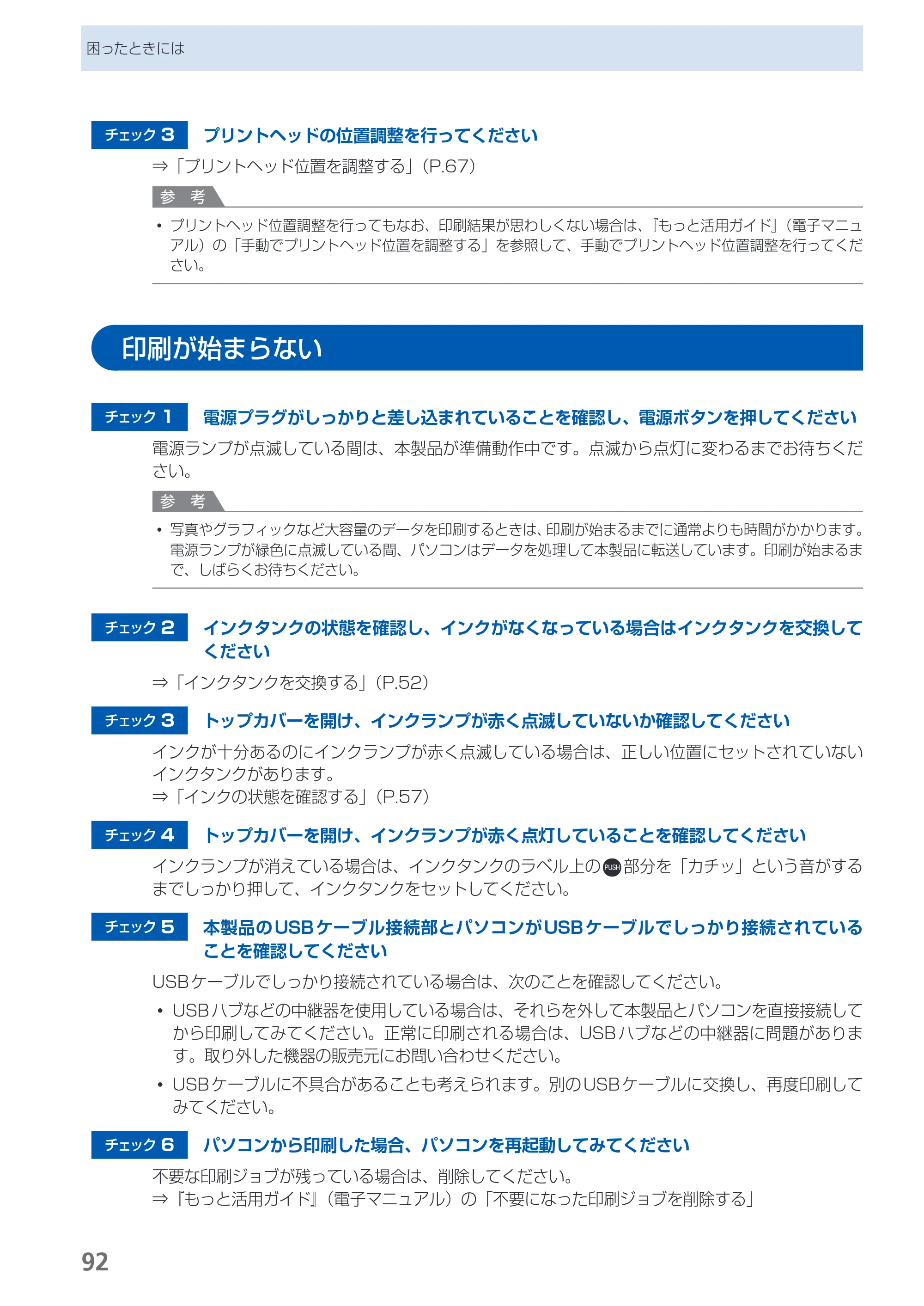 キヤノン PIXUS iP4700 らくらく操作ガイド （PDF形式／17.68Mバイト） — 印刷が始まらない — 原本ページ — 94ページ
