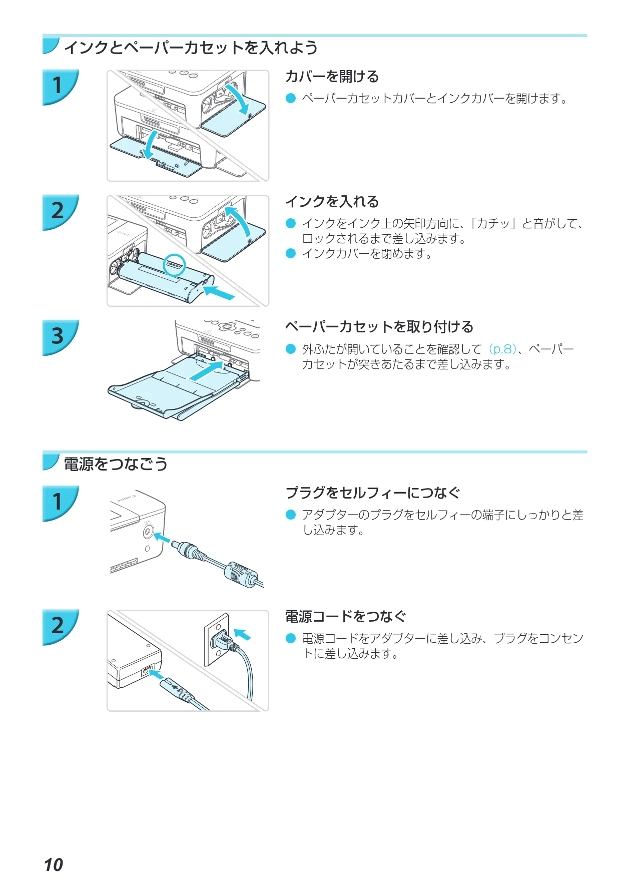 キヤノン SELPHY CP900 プリンターユーザーガイド (PDF:15.0MB) — インクとペーパーカセットを入れよう — 図版 10-1 — 10ページ