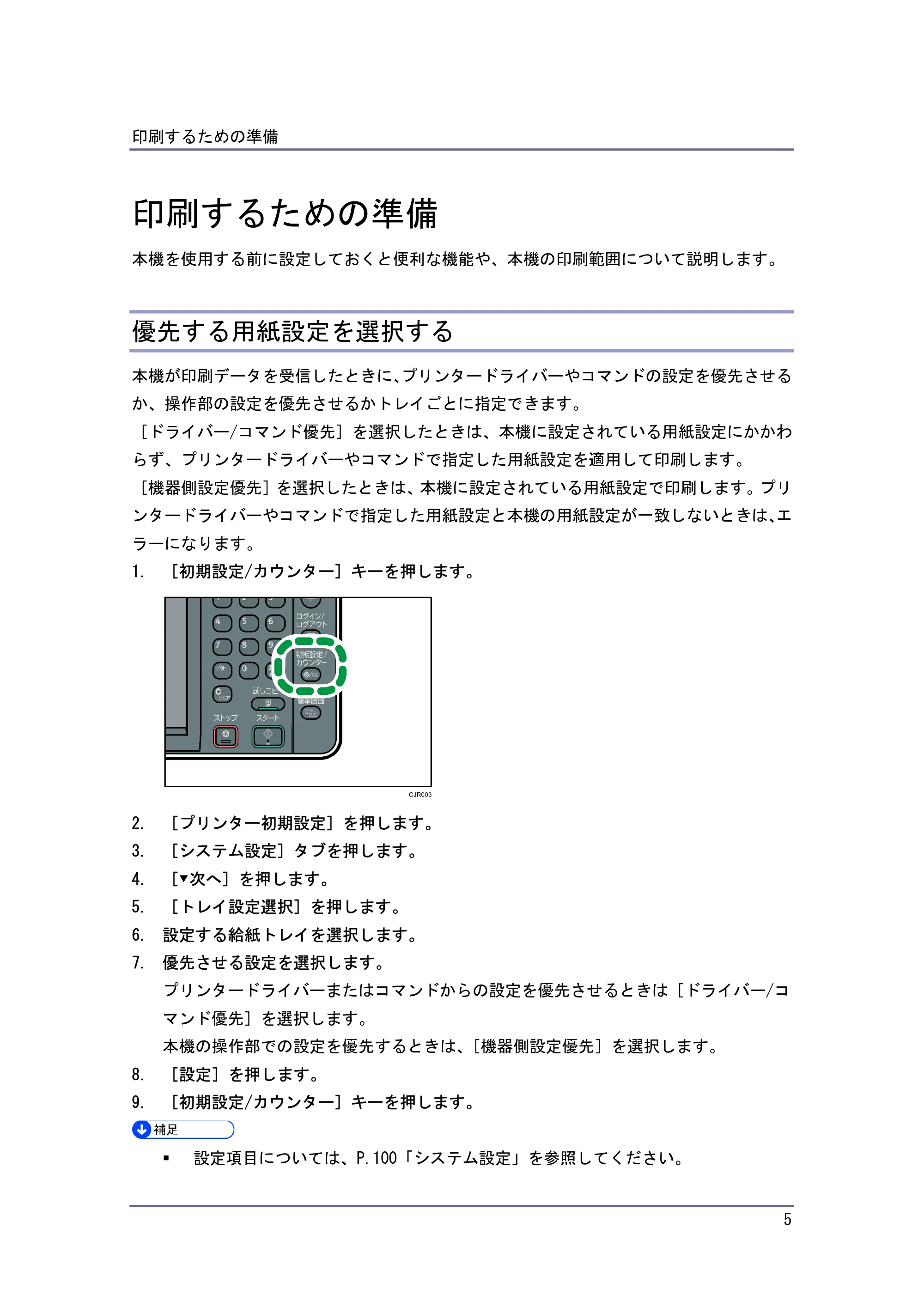 キヤノン iR W940/W940N プリンター (PDF形式/3.91Mバイト) — 印刷するための準備 — 原本ページ — 5ページ