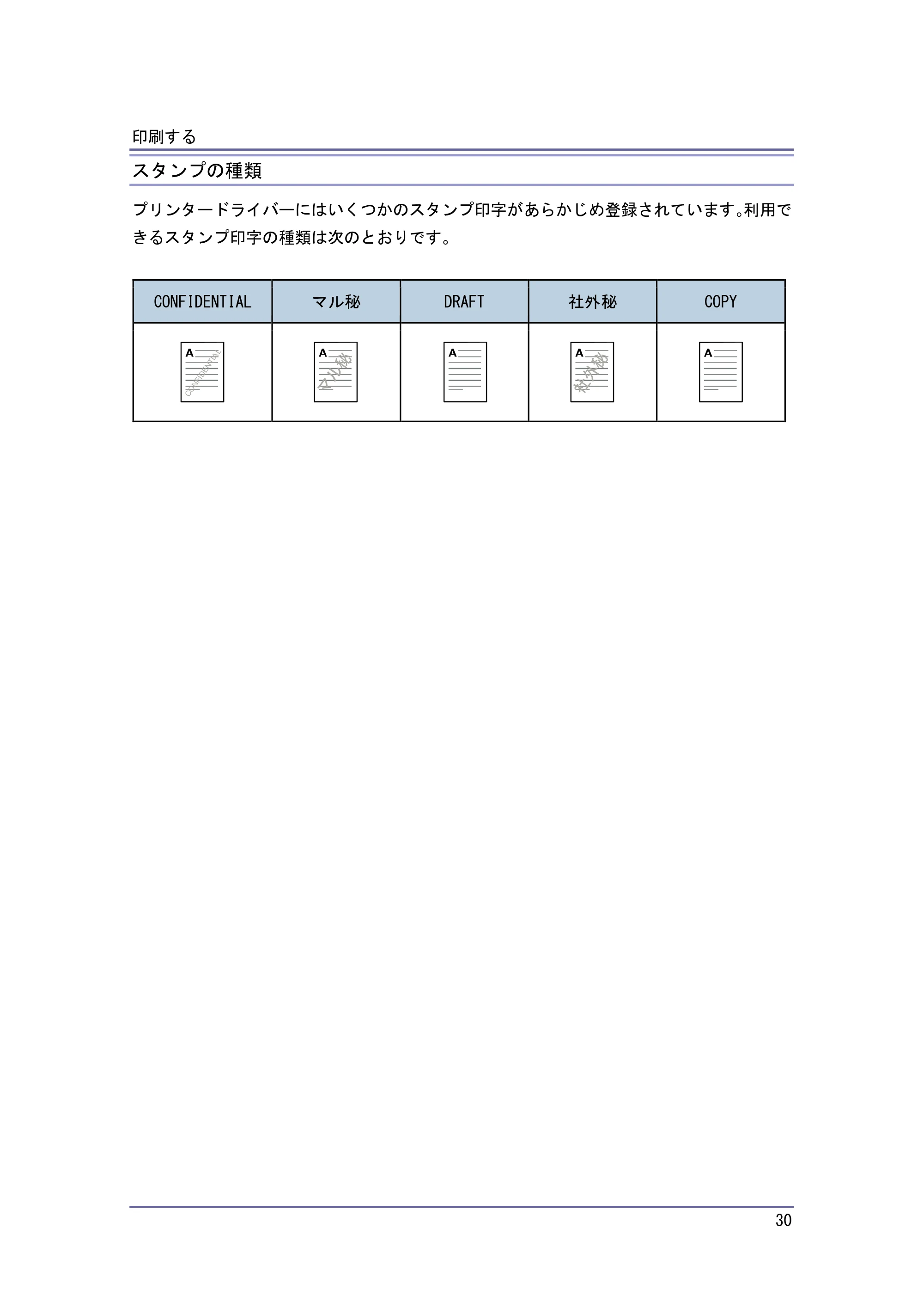 キヤノン iR W940/W940N プリンター (PDF形式/3.91Mバイト) — スタンプの種類 — 原本ページ — 30ページ