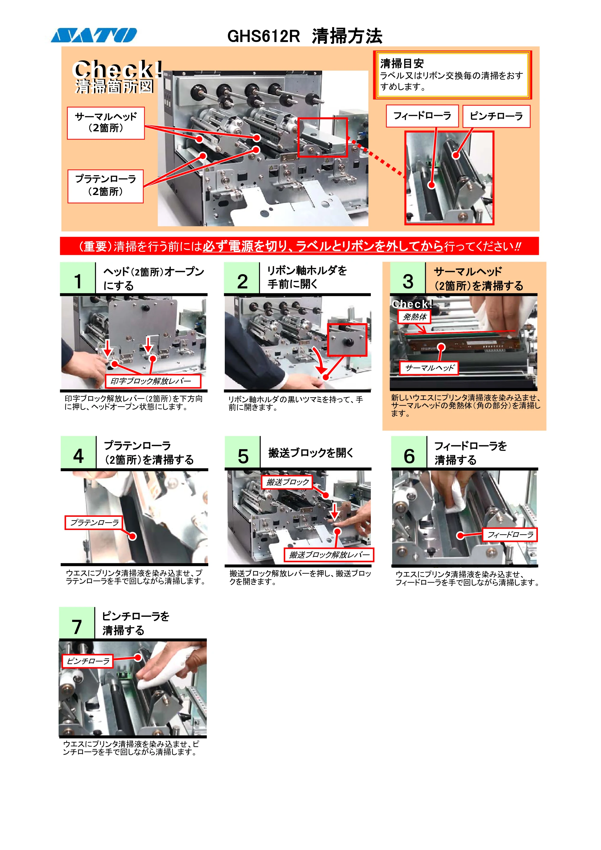 サトー GHS612R / HS612R PDFを見る — 清掃方法 — 原本ページ — 1ページ