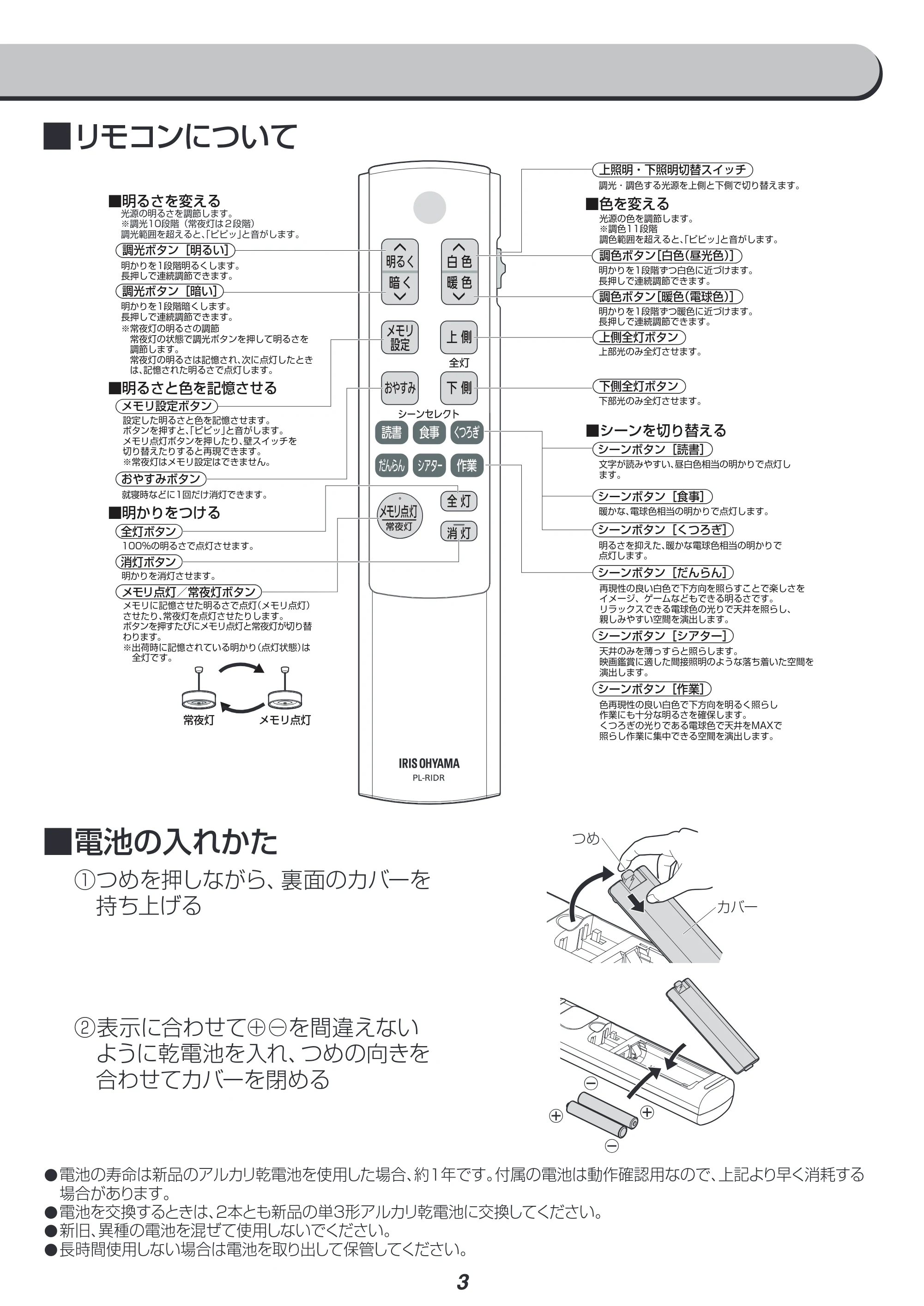 アイリスオーヤマ PLM8DL / DL-ADWN 取扱説明書 — 原本ページ — 3ページ