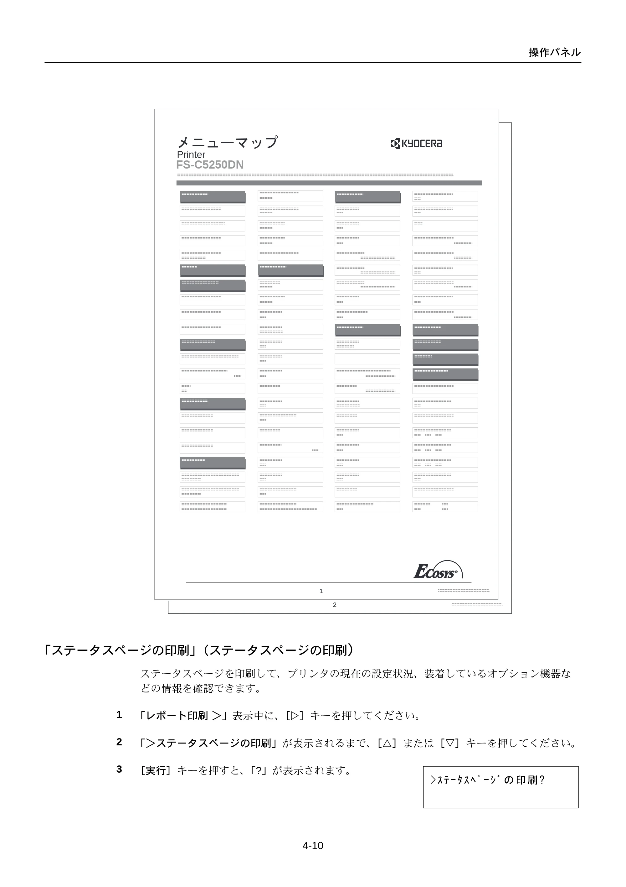 京セラ FS-C5250DN FS-C5250DN 使用説明書 — 「ステータスページの印刷」（ステータスページの印刷） — 原本ページ — 72ページ