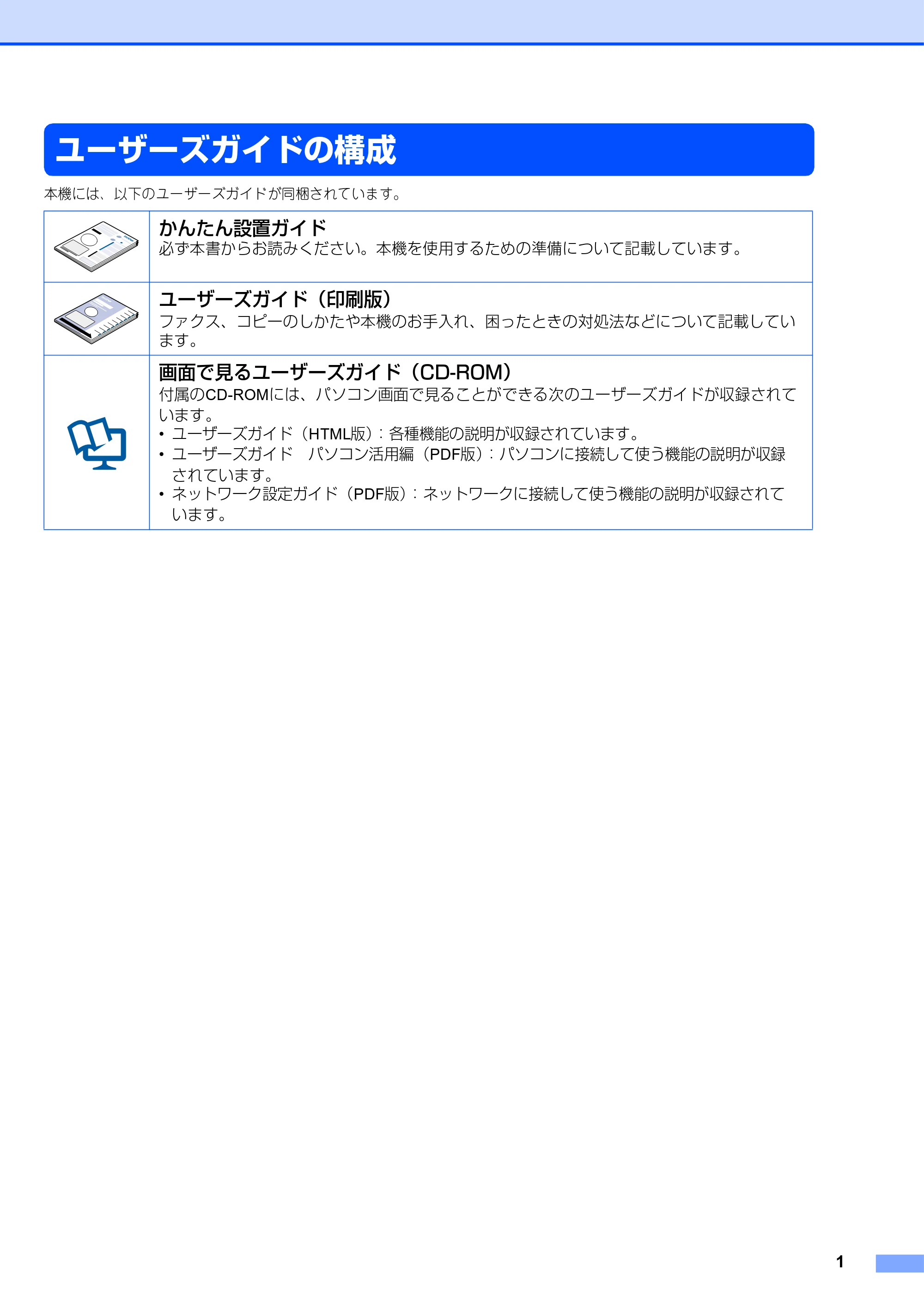 ブラザー MFC-9420CN ネットワーク取扱説明書 — ユーザーズガイドの構成 — 原本ページ — 2ページ