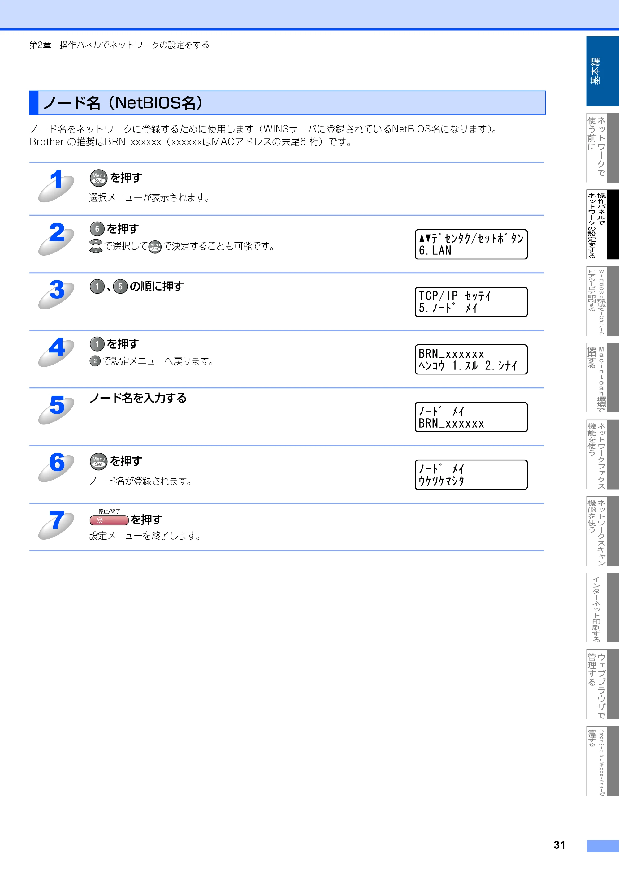 ブラザー MFC-9420CN ネットワーク取扱説明書 — ノード名(NetBIOS名) — 原本ページ — 32ページ