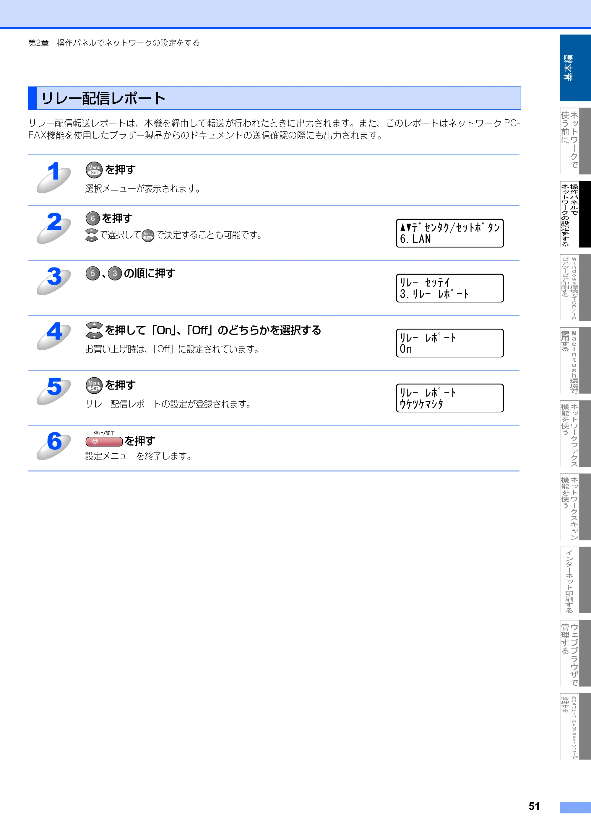 ブラザー MFC-9420CN ネットワーク取扱説明書 — リレー配信レポート — 原本ページ — 52ページ