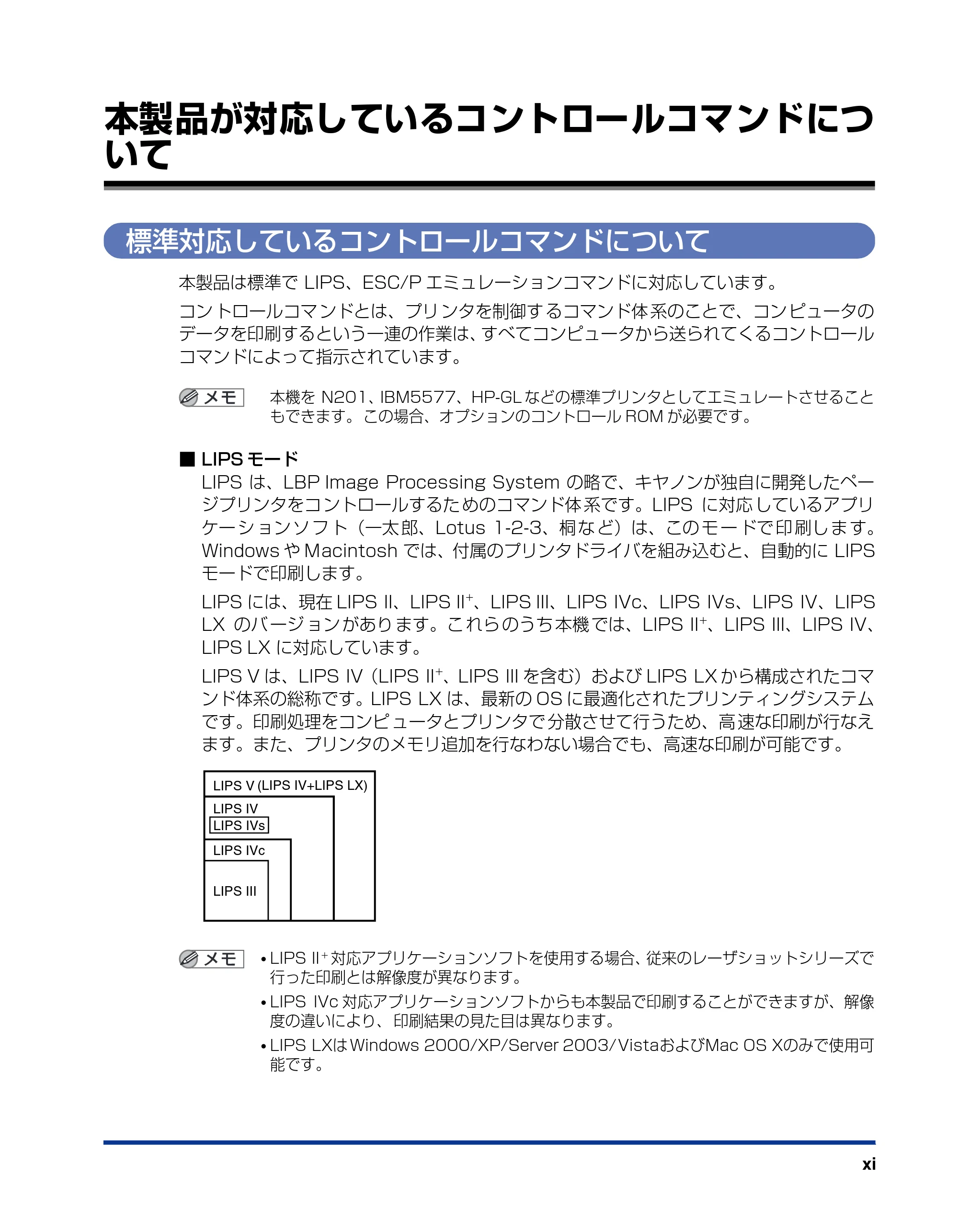 キヤノン LBP3970/3920 LIPS機能ガイド 2011年1月20日掲載 （PDF形式／2.07Mバイト） — 本製品が対応しているコントロールコマンドについて — 原本ページ — 13ページ