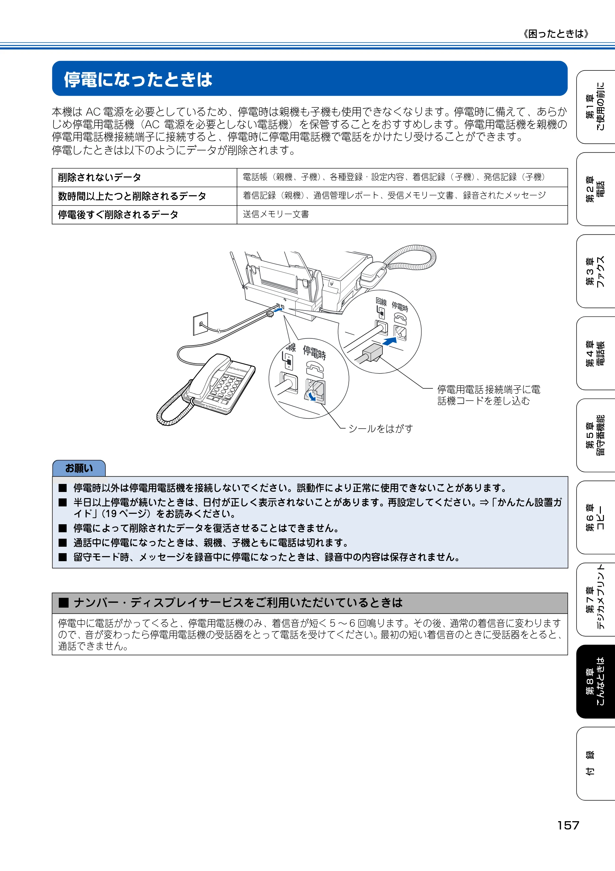 ブラザー MFC-150CL / MFC-150CLW 取扱説明書(本体) — 停電になったときは — 原本ページ — 158ページ