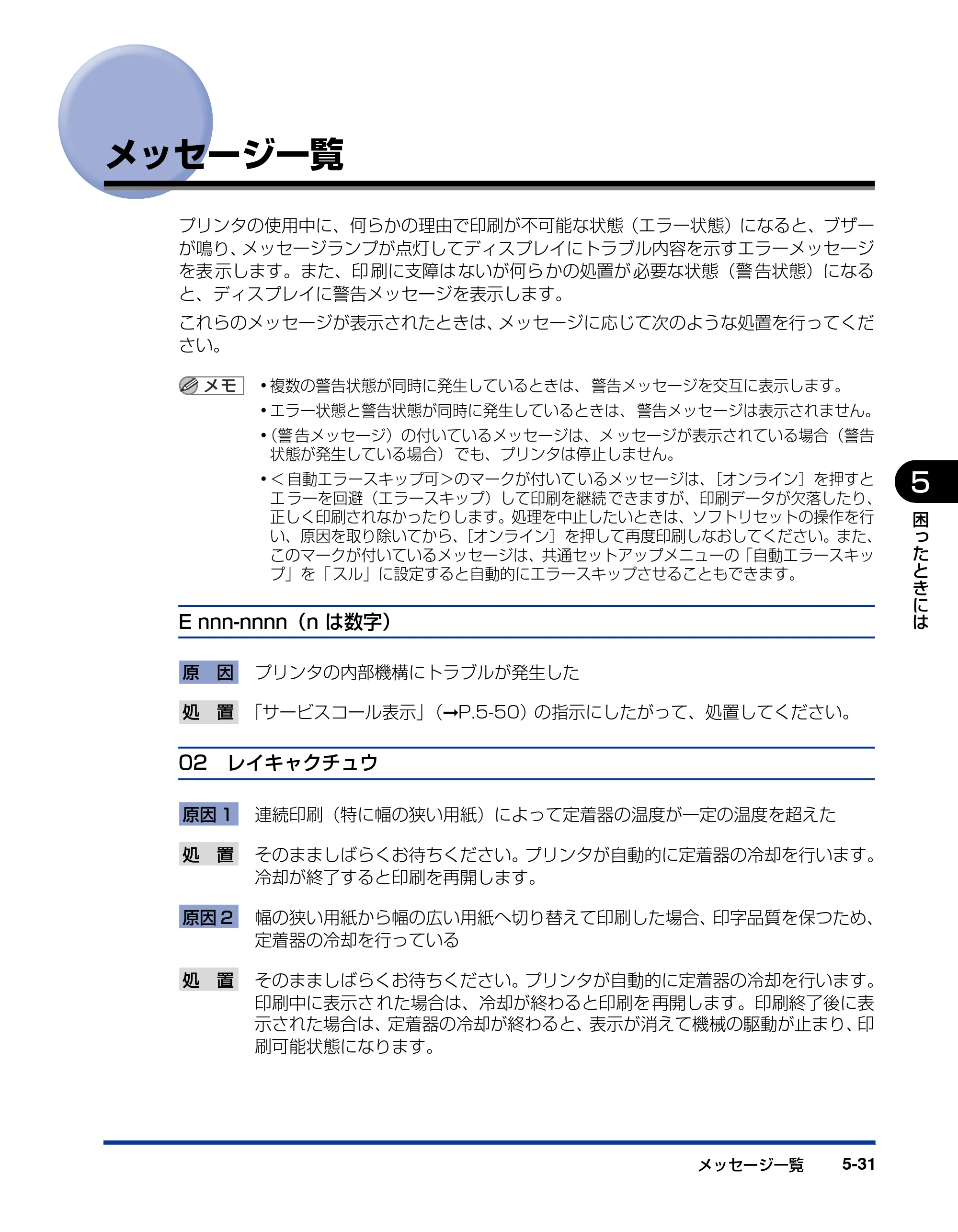 キヤノン LBP5400 ユーザーズガイド 2010年1月11日更新 （PDF形式／8.1Mバイト） — メッセージ一覧 — 原本ページ — 221ページ