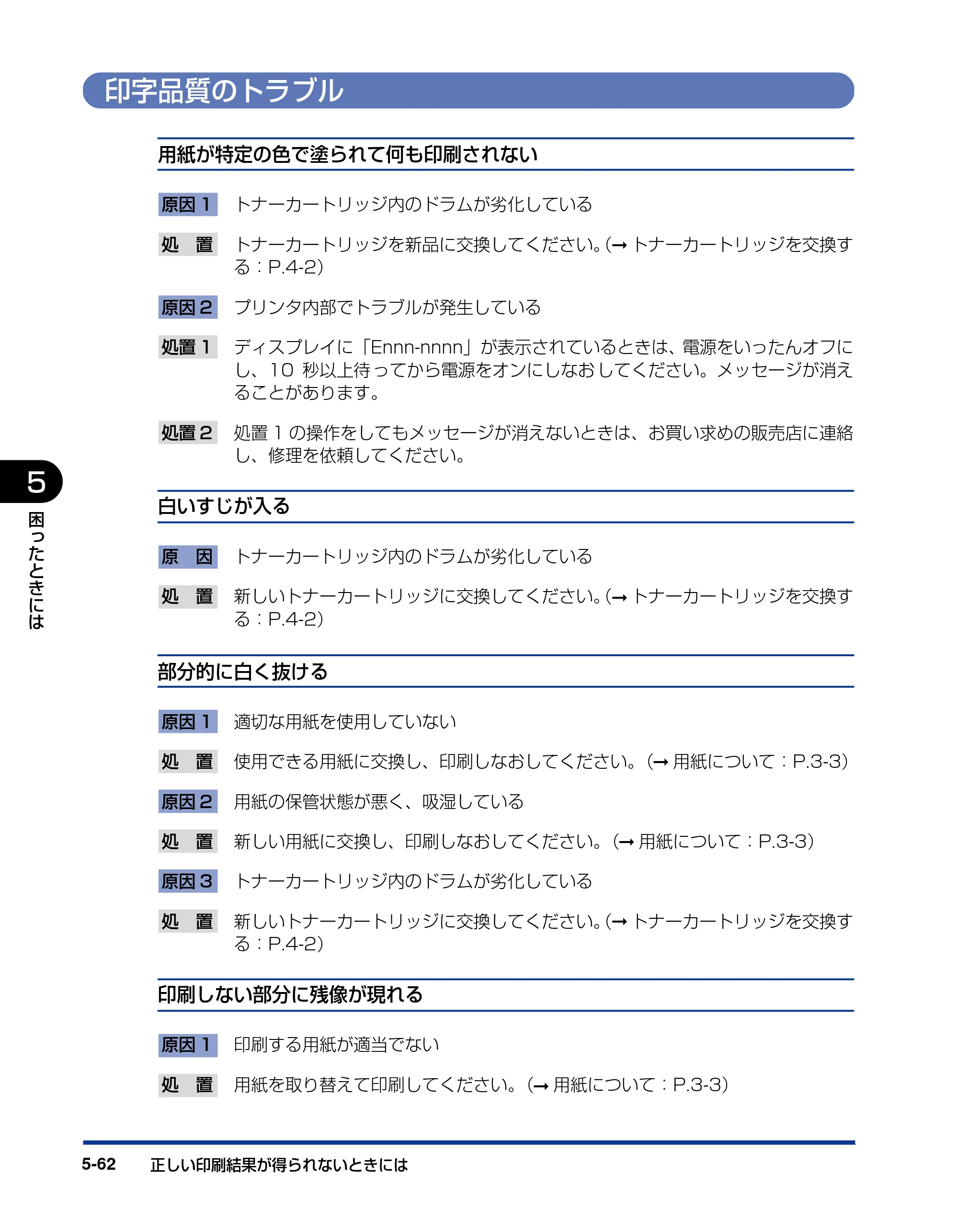 キヤノン LBP5400 ユーザーズガイド 2010年1月11日更新 （PDF形式／8.1Mバイト） — 印字品質のトラブル — 原本ページ — 252ページ