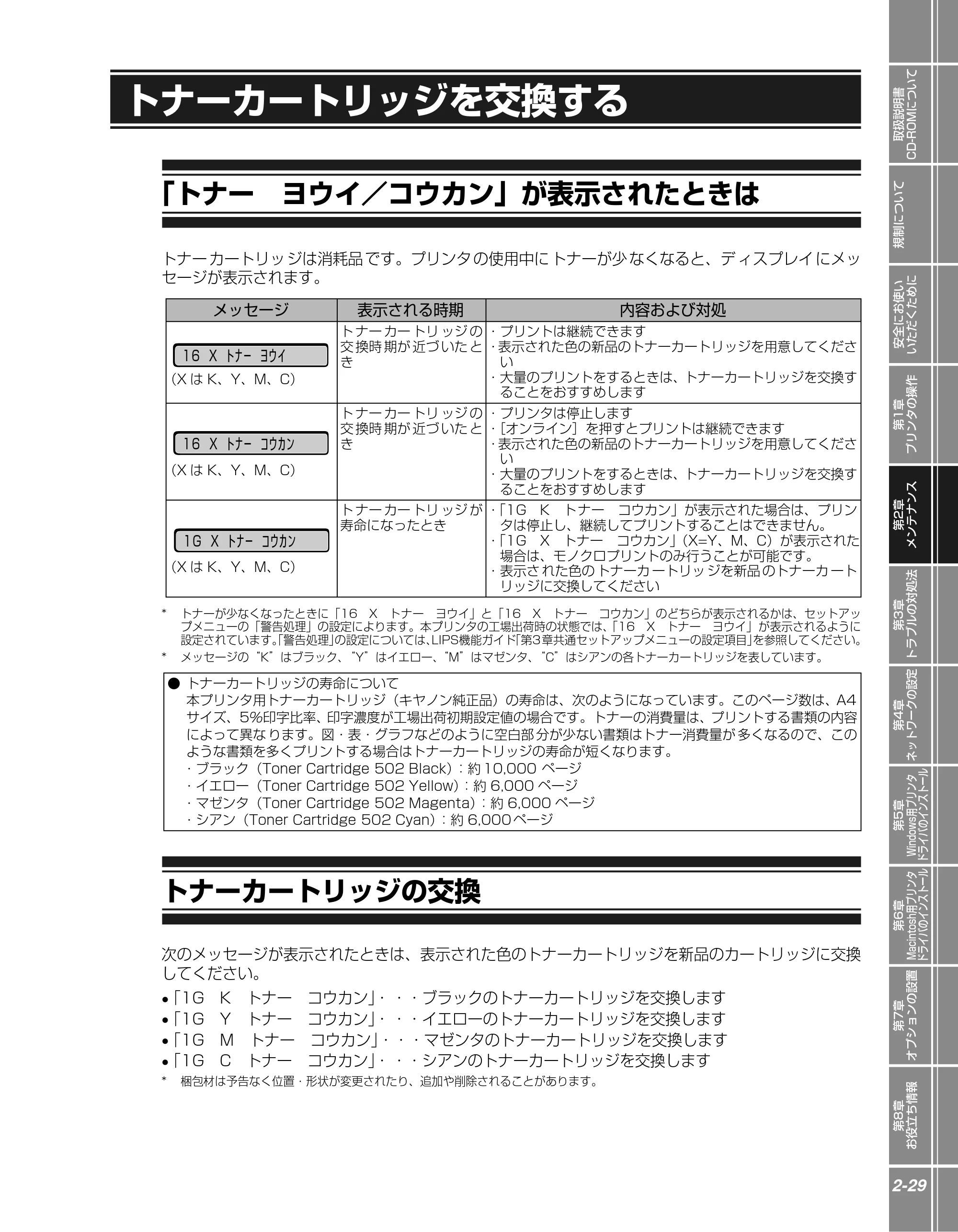 キヤノン LBP5900 かんたん操作ガイド 2006年4月18日更新 （PDF形式／7.24Mバイト） — トナーカートリッジを交換する — 原本ページ — 61ページ