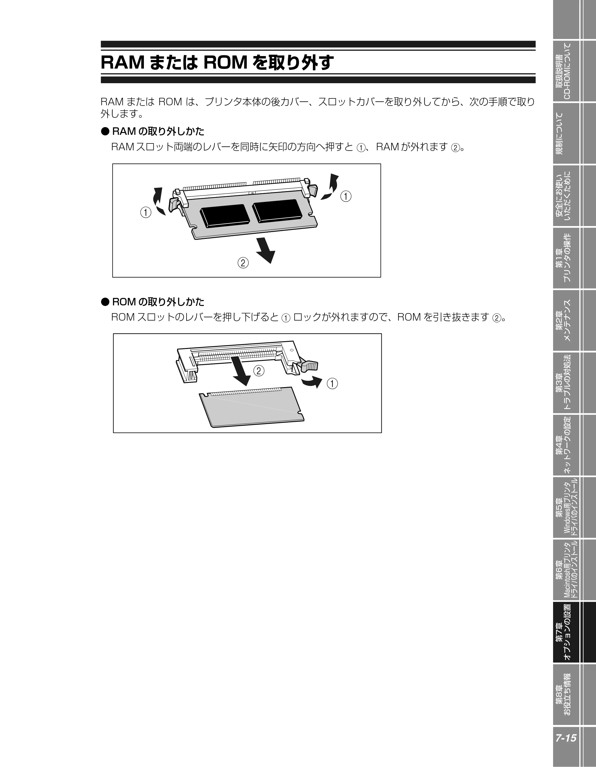 キヤノン LBP5900 かんたん操作ガイド 2006年4月18日更新 （PDF形式／7.24Mバイト） — RAMまたはROMを取り外す — 原本ページ — 151ページ