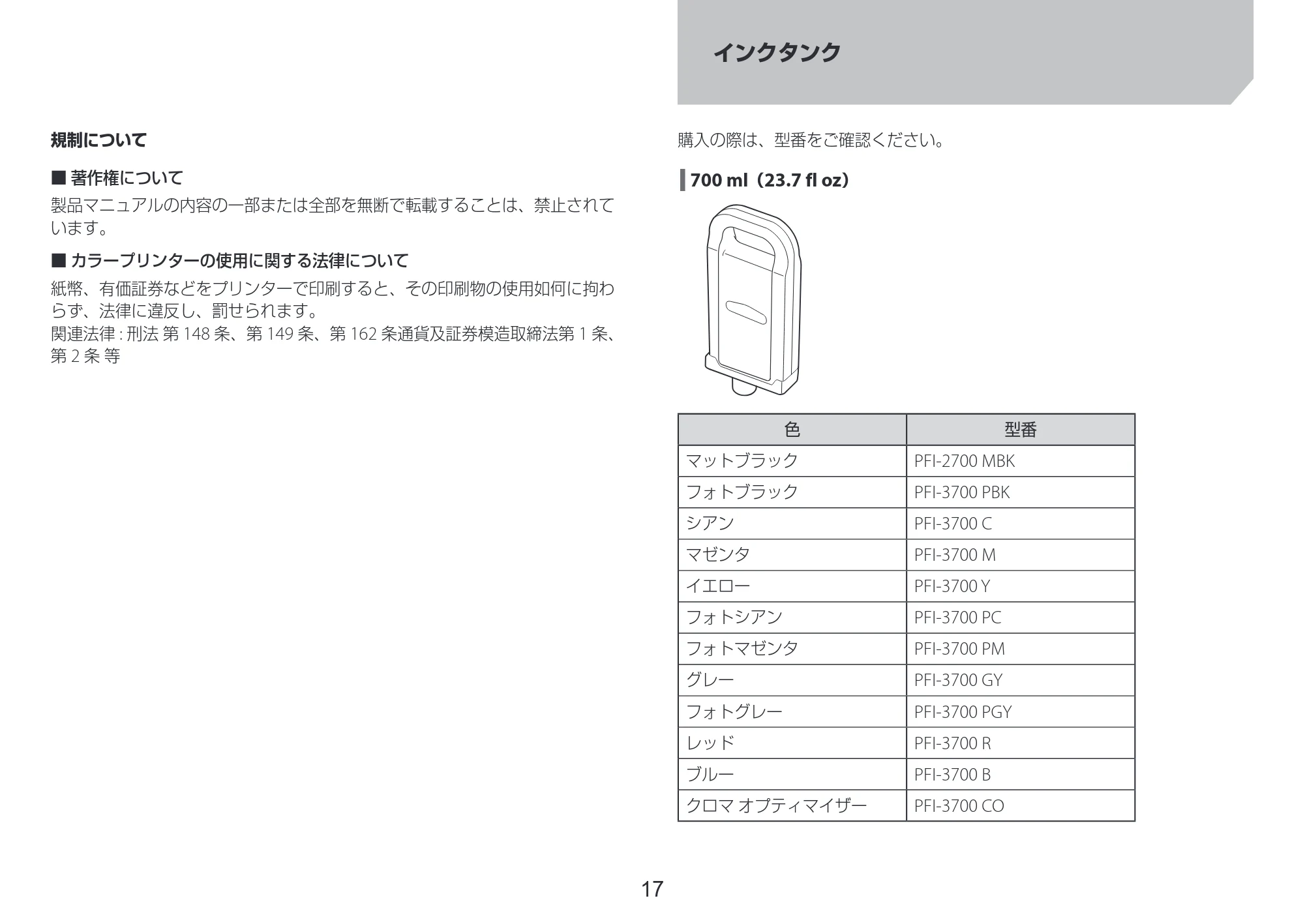 キヤノン PRO-6600・PRO-4600・PRO-2600 PRO-6600・PRO-4600・PRO-2600 設置ガイド 2024年4月11日掲載（PDF：2.55MB） — インクタンク — 原本ページ — 17ページ