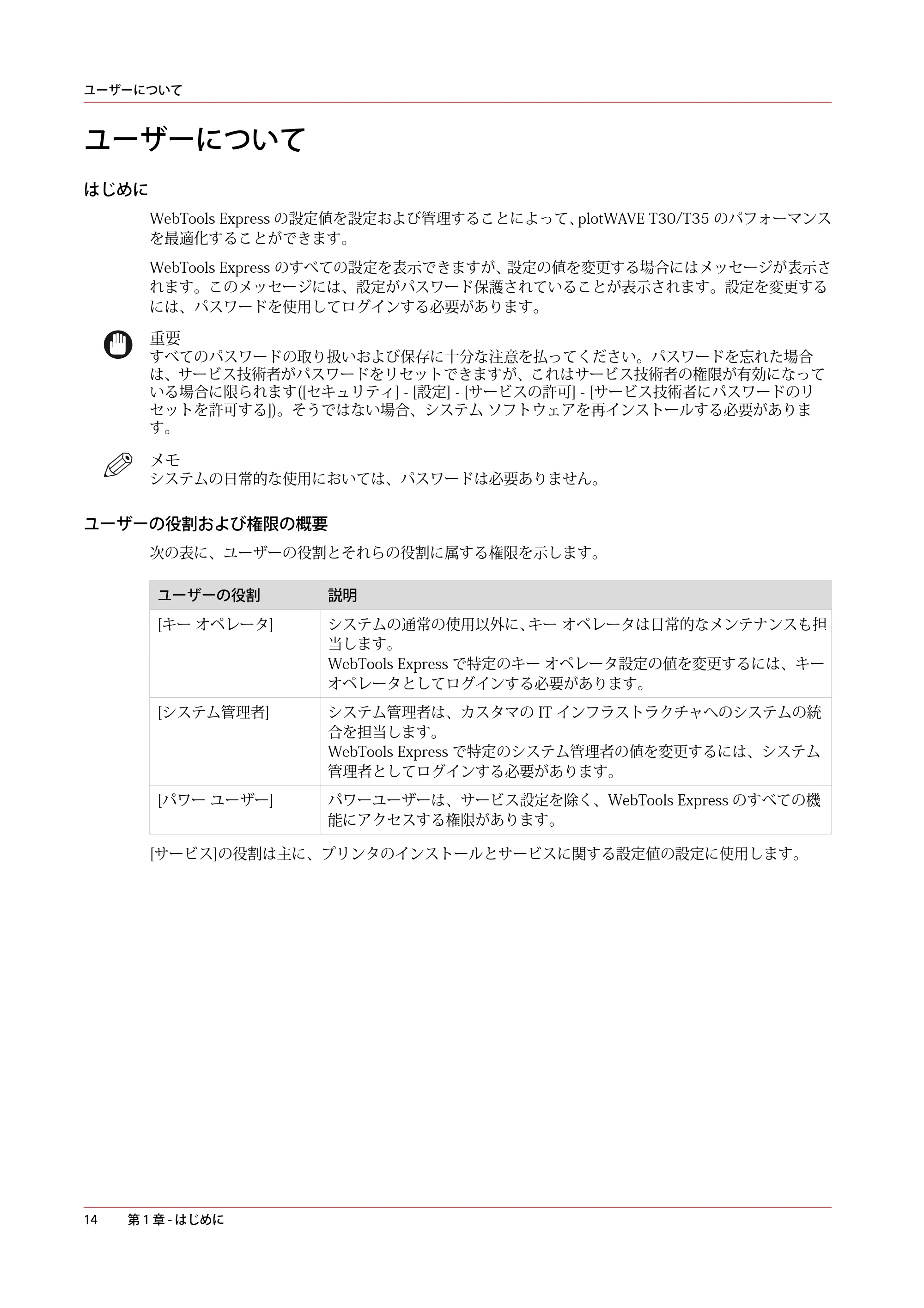 キヤノン plotWAVE T30/T35 操作ガイド 2024年9月6日掲載 （PDF形式／17.08Mバイト） — ユーザーについて — 原本ページ — 14ページ
