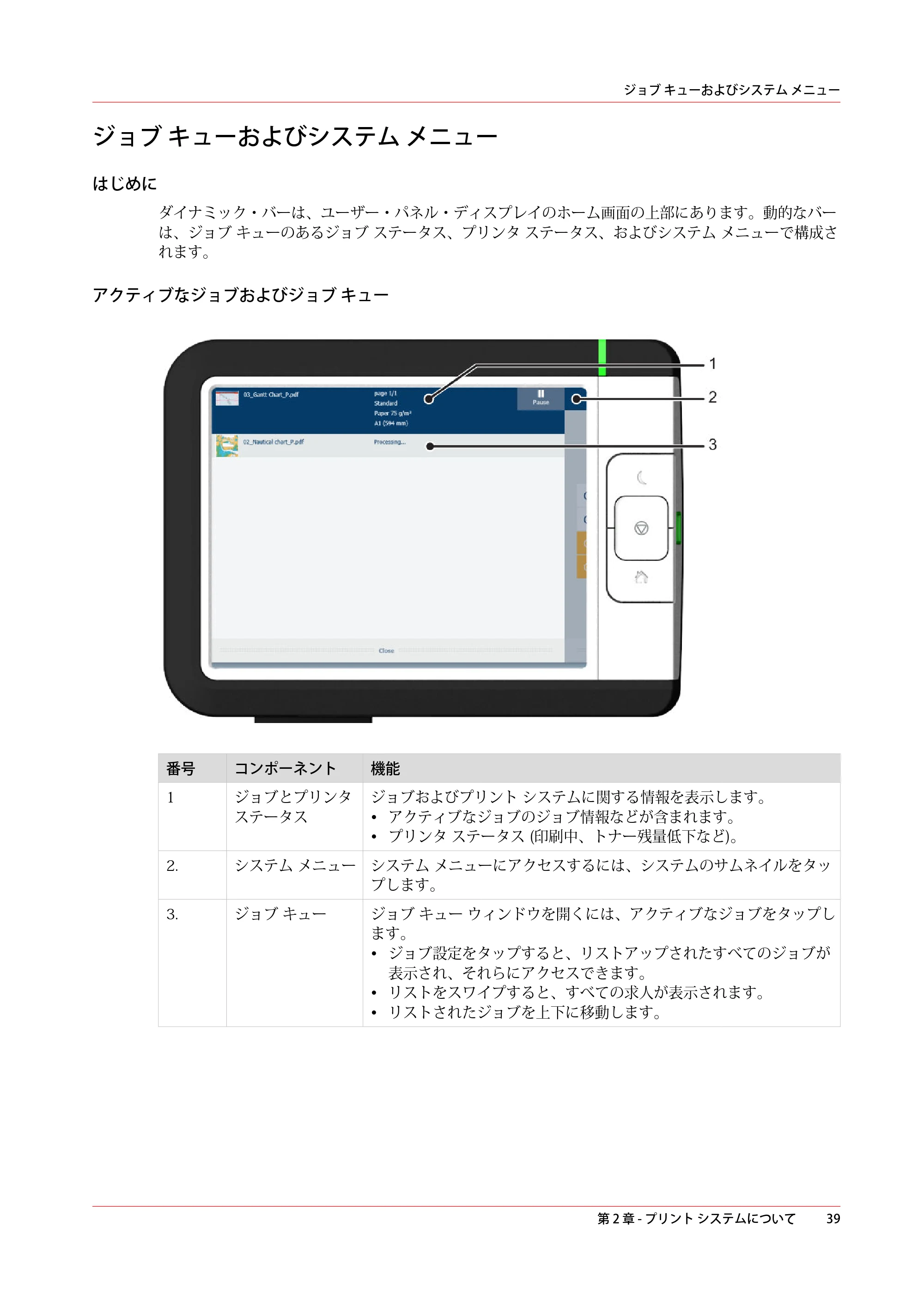 キヤノン plotWAVE T30/T35 操作ガイド 2024年9月6日掲載 （PDF形式／17.08Mバイト） — ジョブ キューおよびシステム メニュー — 原本ページ — 39ページ