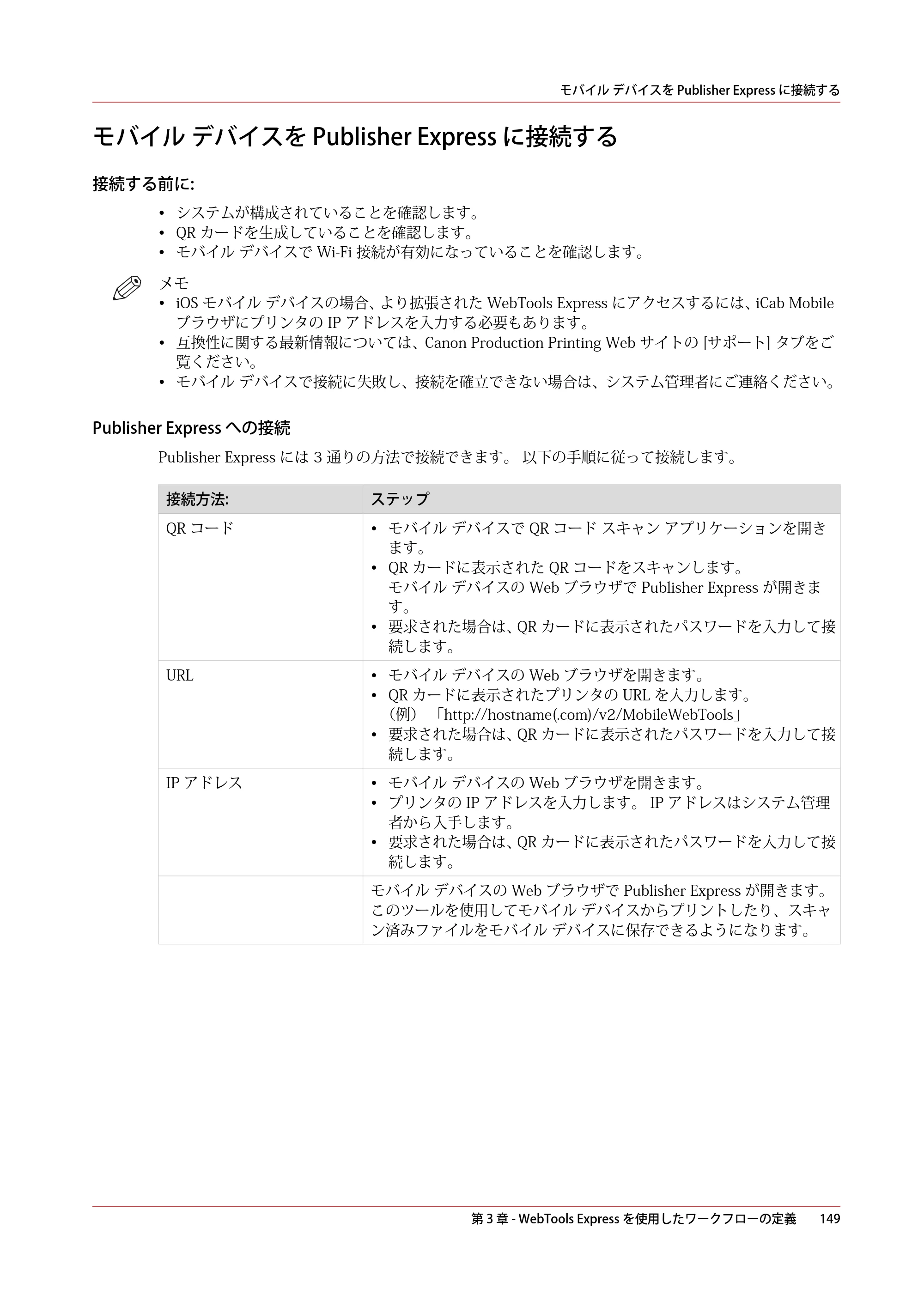 キヤノン plotWAVE T30/T35 操作ガイド 2024年9月6日掲載 （PDF形式／17.08Mバイト） — モバイル デバイスを Publisher Express に接続する — 原本ページ — 149ページ