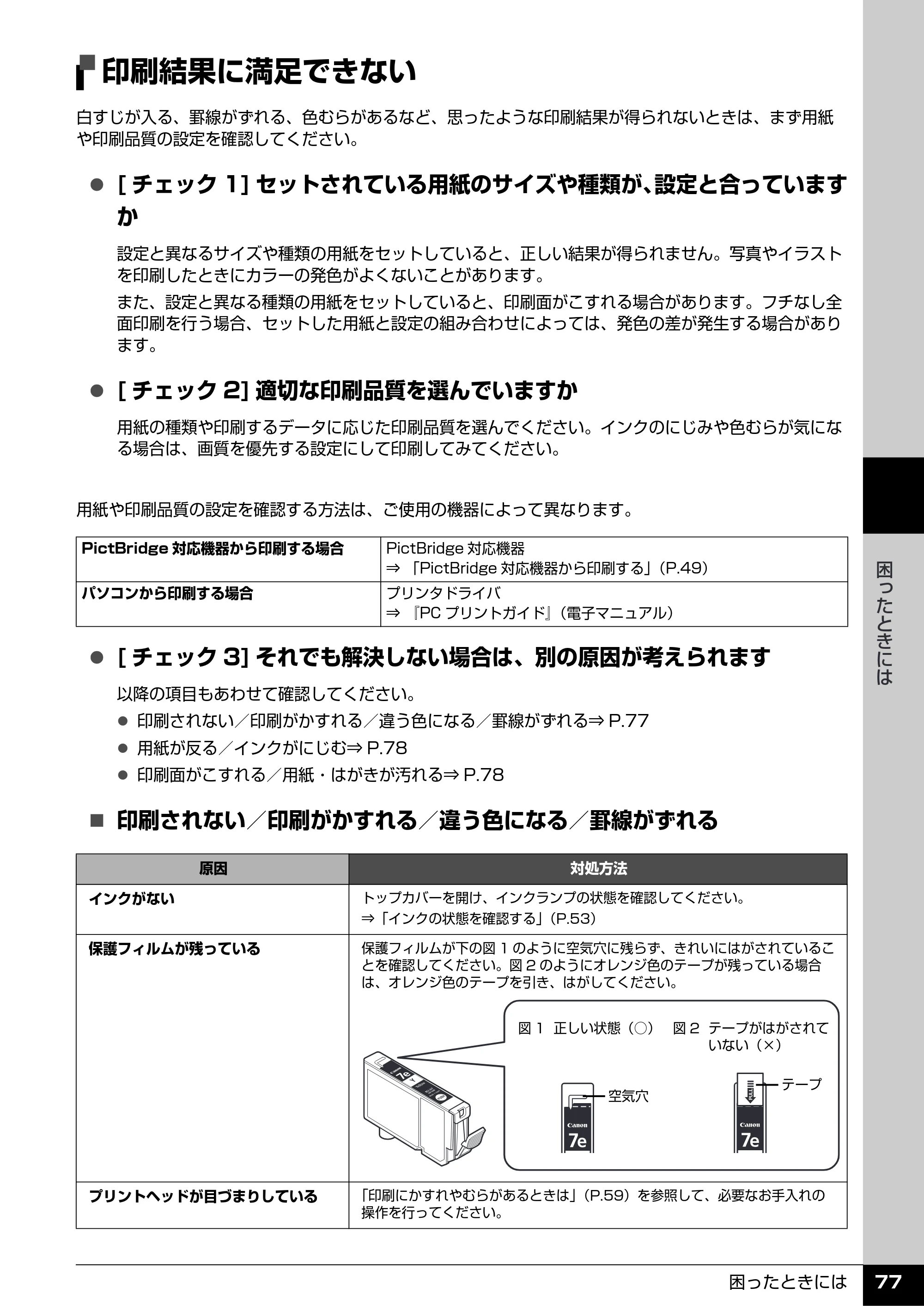キヤノン PIXUS iP4500 操作ガイド （PDF形式／10.1Mバイト） — 印刷結果に満足できない — 原本ページ — 78ページ