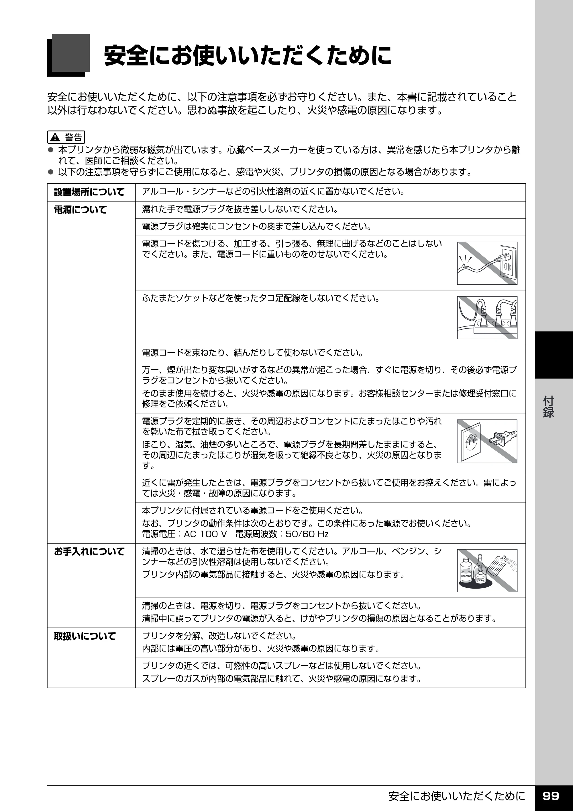 キヤノン PIXUS iP4500 操作ガイド （PDF形式／10.1Mバイト） — 安全にお使いいただくために — 原本ページ — 100ページ