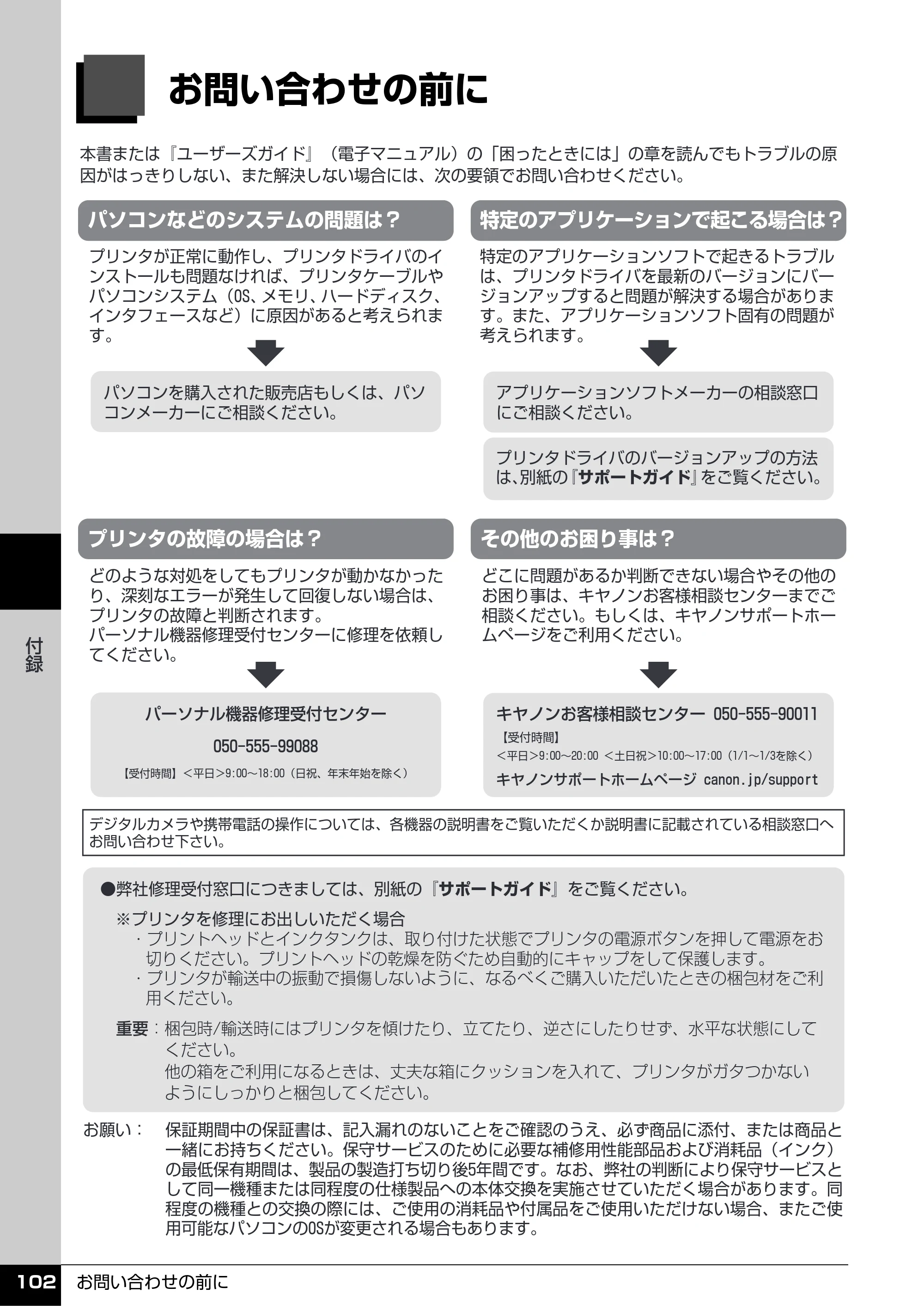 キヤノン PIXUS iP4500 操作ガイド （PDF形式／10.1Mバイト） — お問い合わせの前に — 原本ページ — 103ページ