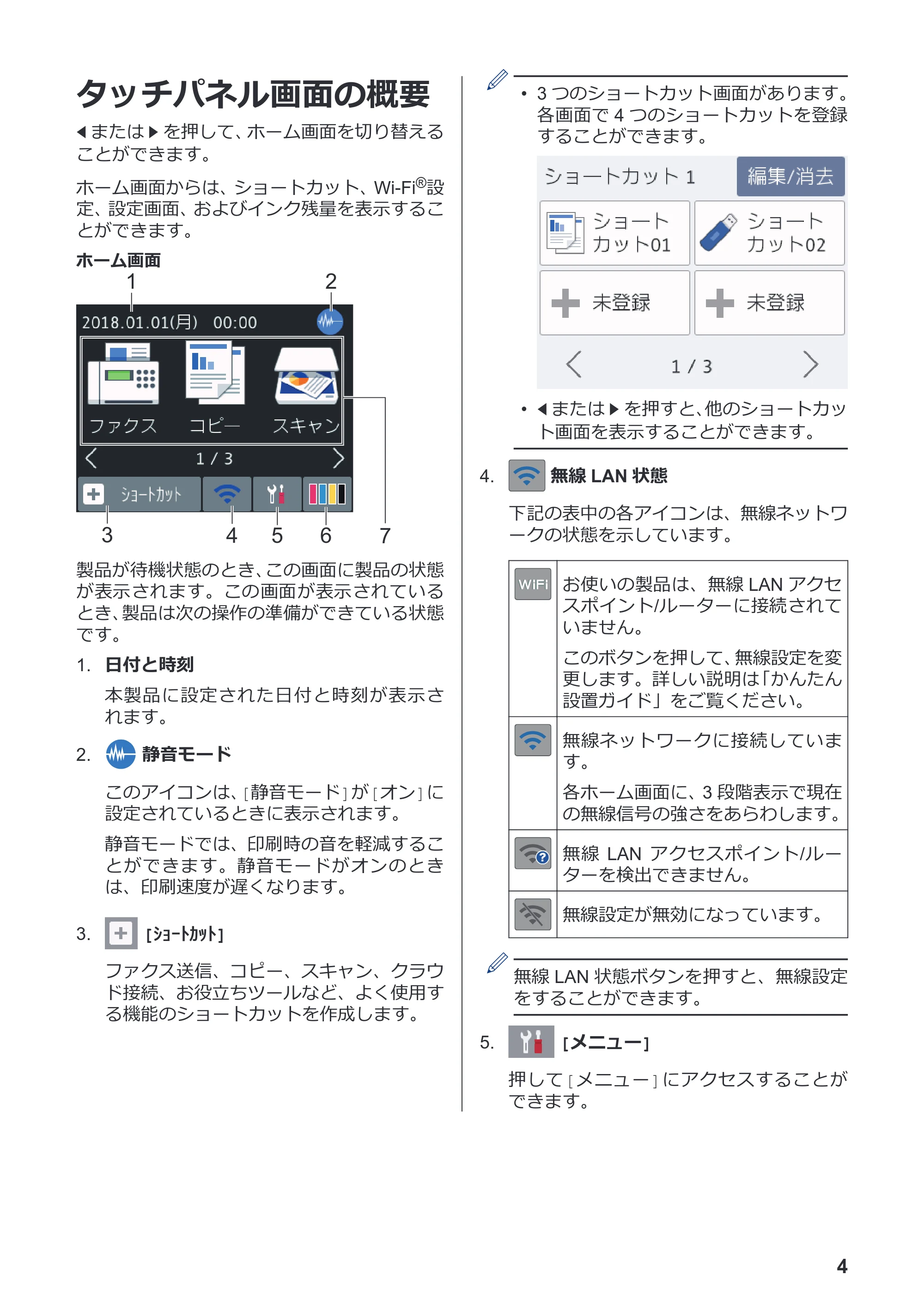 ブラザー MFC-J6583CDW かんたん操作ガイド — タッチパネル画面の概要 — 原本ページ — 5ページ