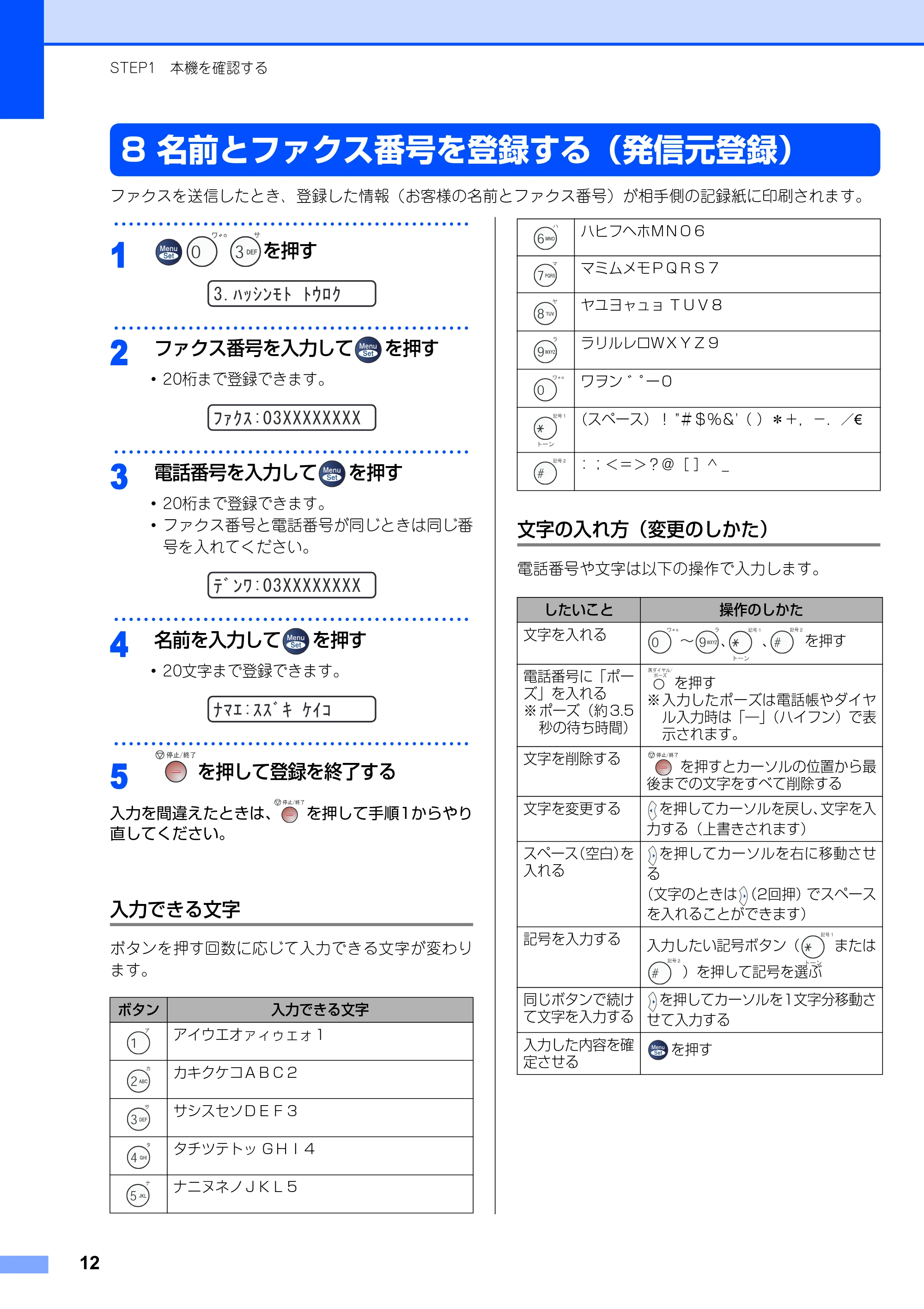 ブラザー FAX-2810 かんたん設置ガイド — 8 名前とファクス番号を登録する(発信元登録) — 原本ページ — 13ページ