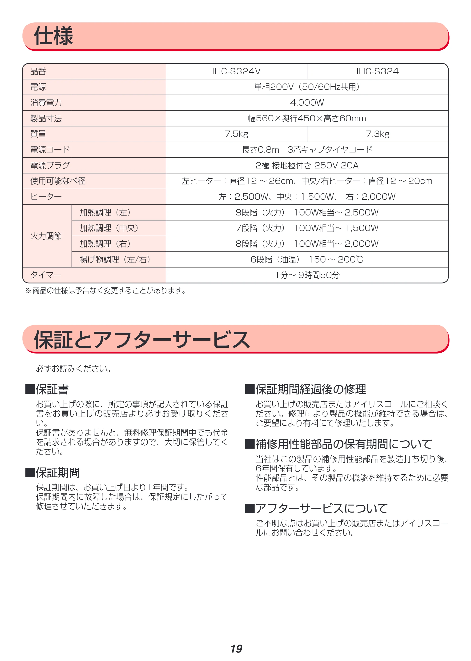 アイリスオーヤマ IHC-S324 取扱説明書 — 原本ページ — 19ページ