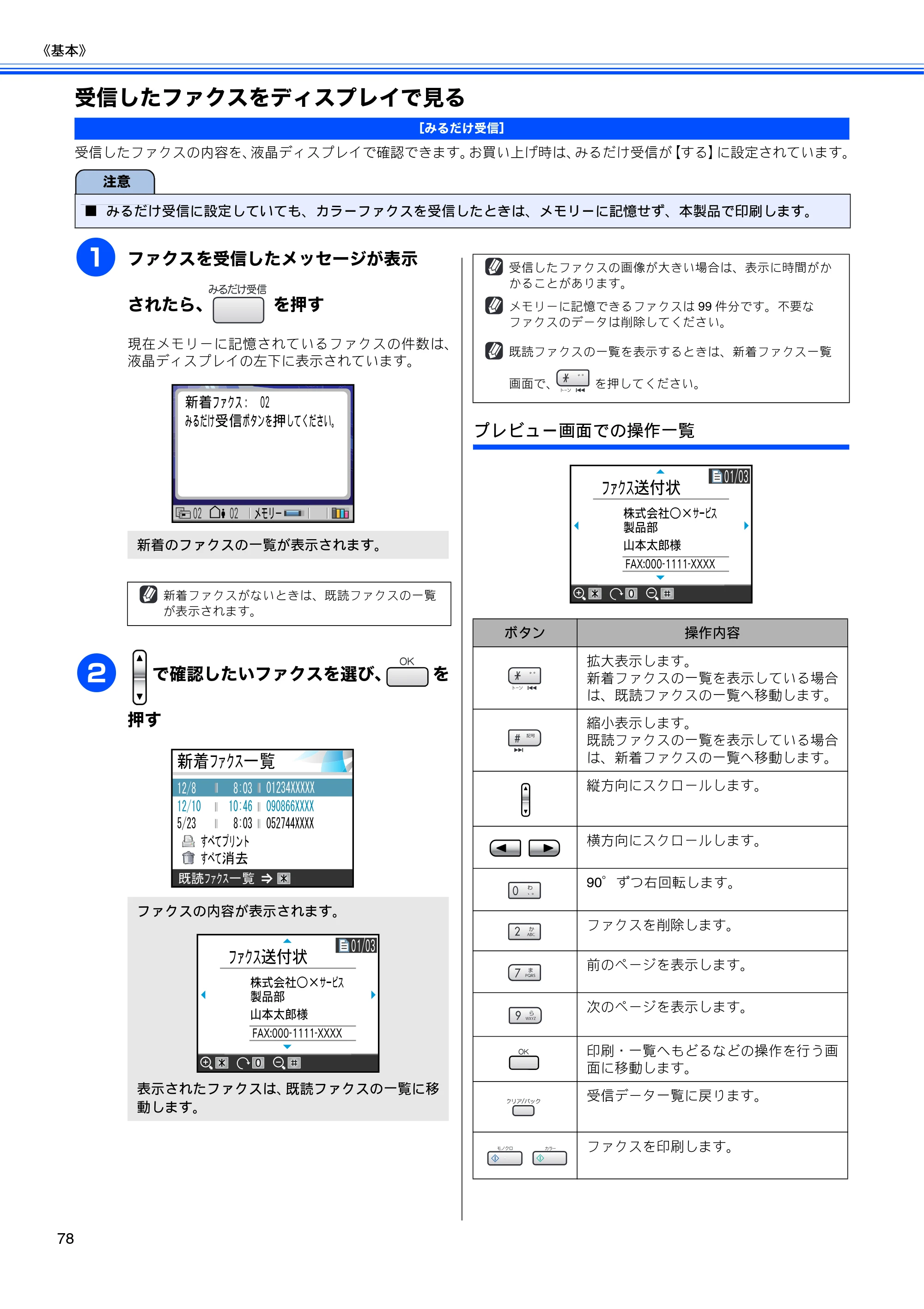 ブラザー MFC-630CD / MFC-630CDW 取扱説明書（本体） — 受信したファクスをディスプレイで見る — 原本ページ — 80ページ