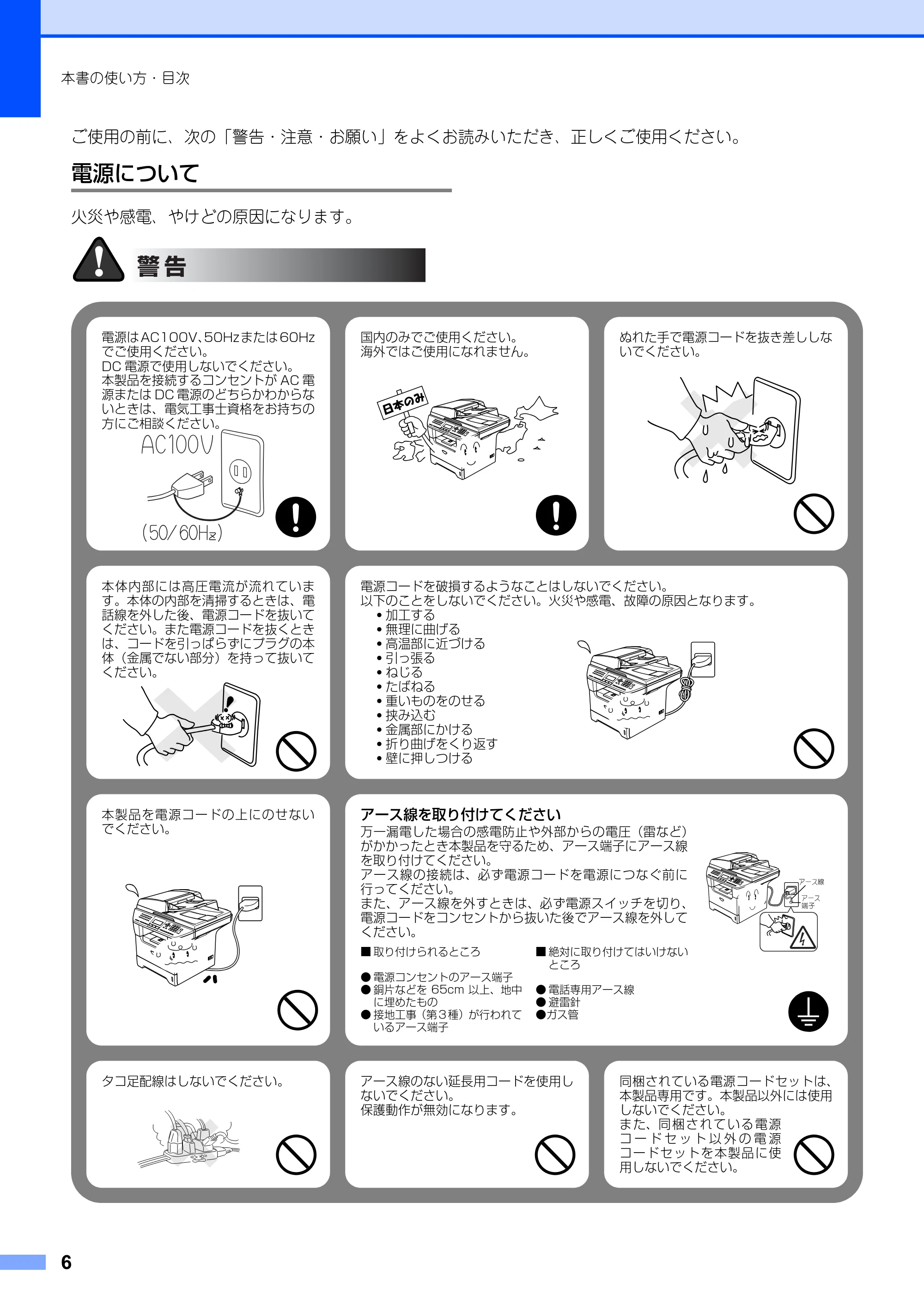 ブラザー MFC-8660DN / MFC-8870DW 取扱説明書（本体） — 電源について — 原本ページ — 6ページ