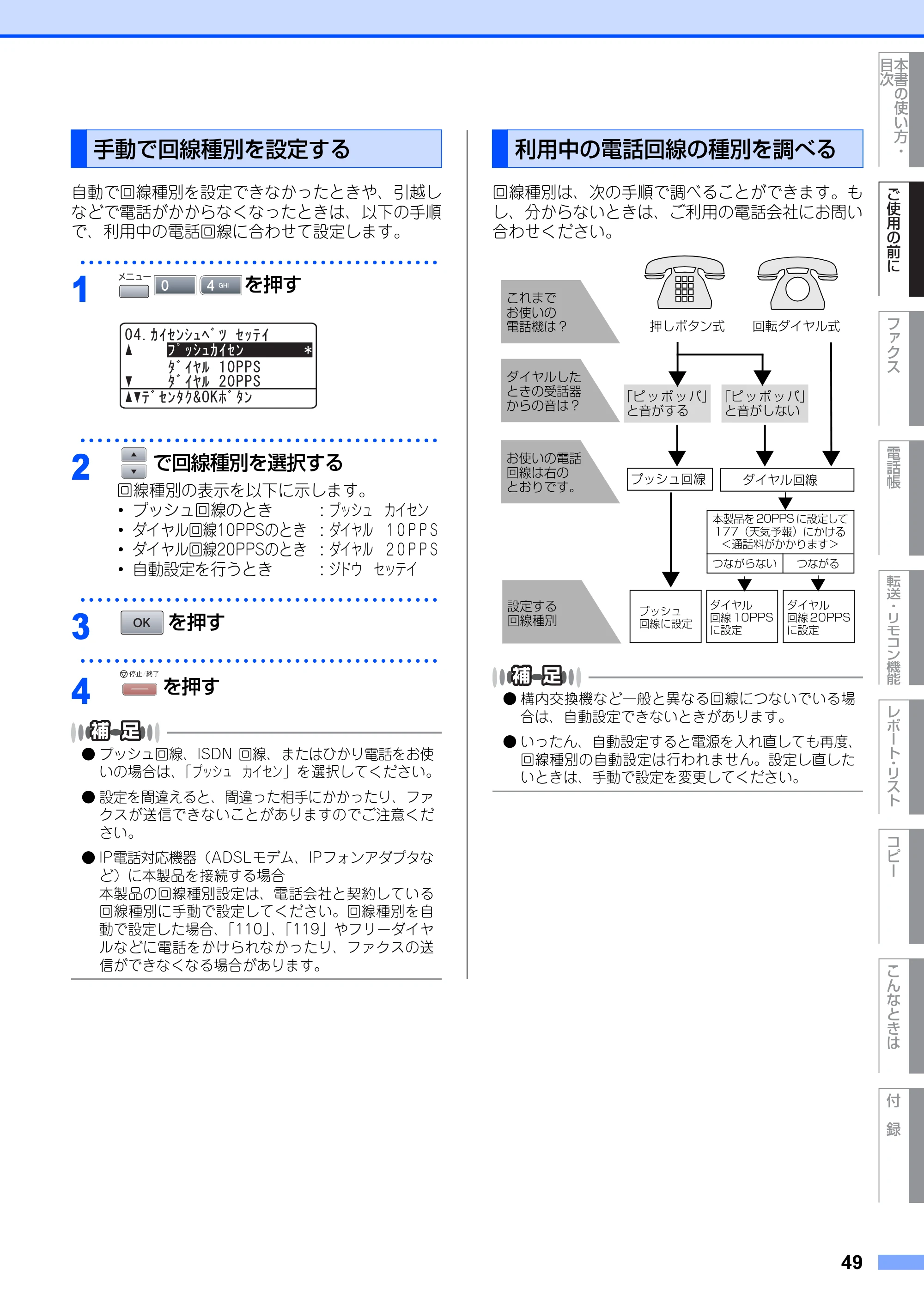 ブラザー MFC-8660DN / MFC-8870DW 取扱説明書（本体） — 手動で回線種別を設定する — 原本ページ — 49ページ