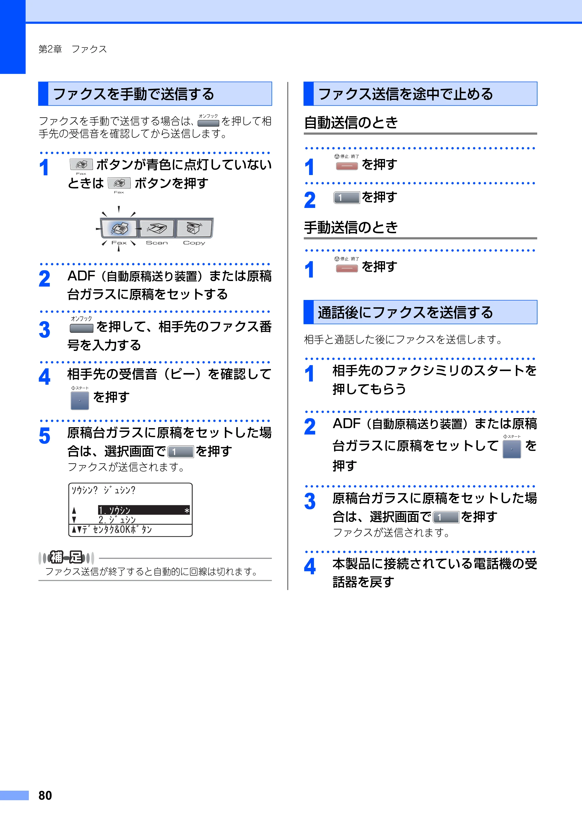 ブラザー MFC-8660DN / MFC-8870DW 取扱説明書（本体） — ファクスを手動で送信する — 原本ページ — 80ページ