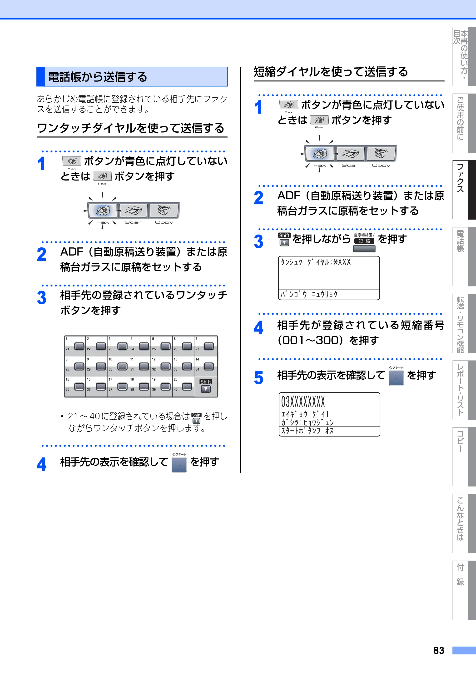 ブラザー MFC-8660DN / MFC-8870DW 取扱説明書(本体) — 電話帳から送信する — 原本ページ — 83ページ