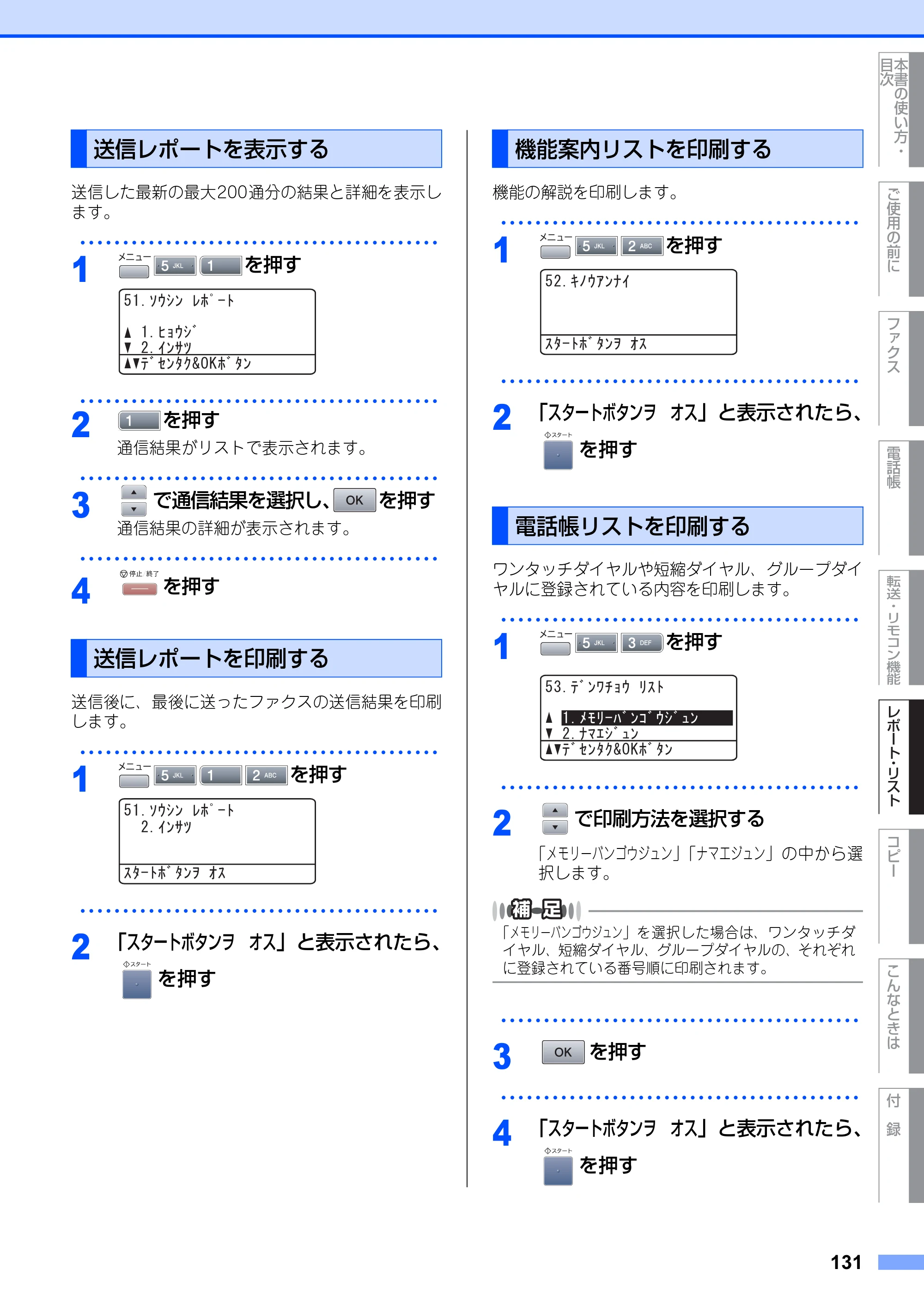 ブラザー MFC-8660DN / MFC-8870DW 取扱説明書（本体） — 送信レポートを表示する — 原本ページ — 131ページ