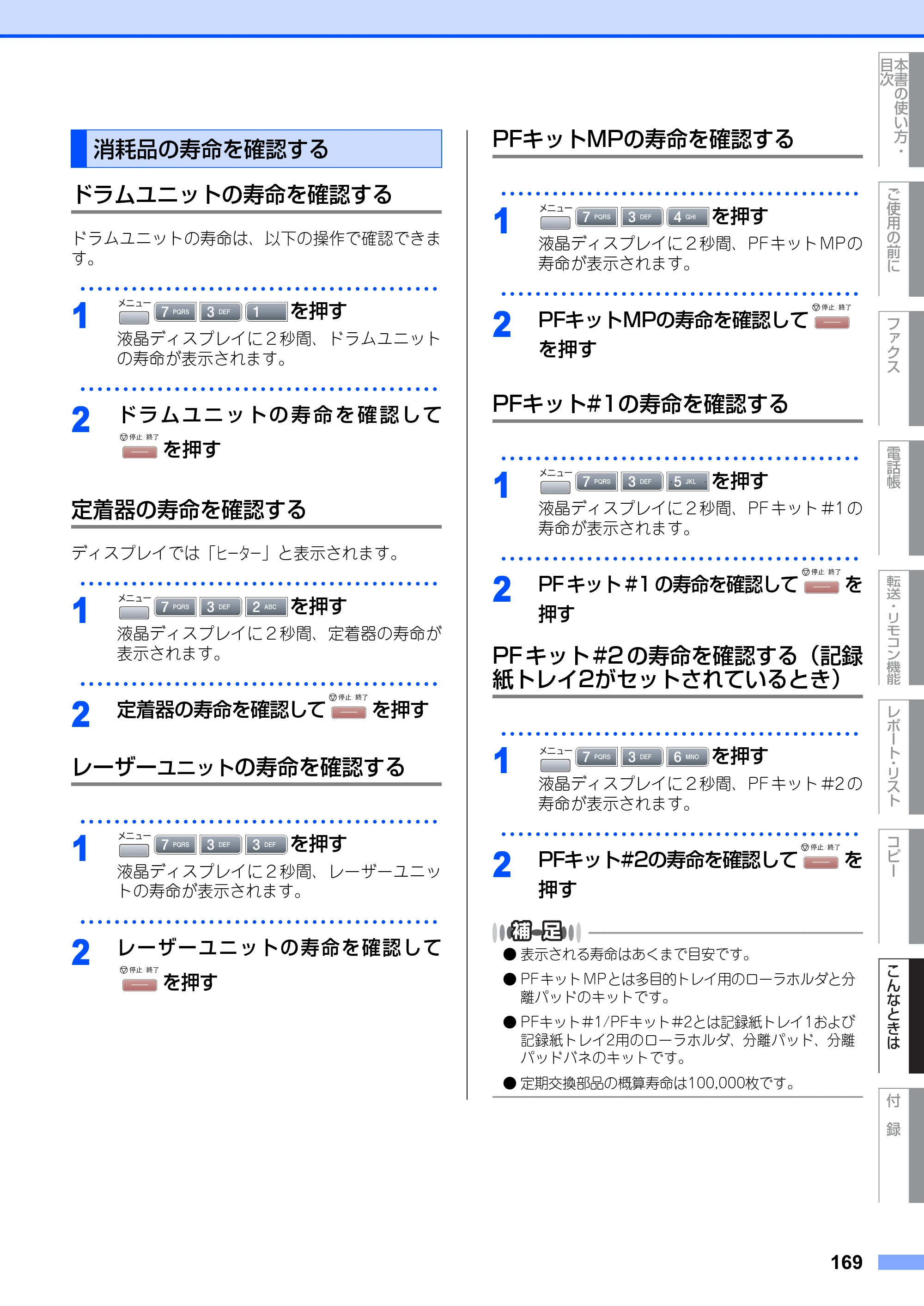 ブラザー MFC-8660DN / MFC-8870DW 取扱説明書（本体） — 消耗品の寿命を確認する — 原本ページ — 169ページ