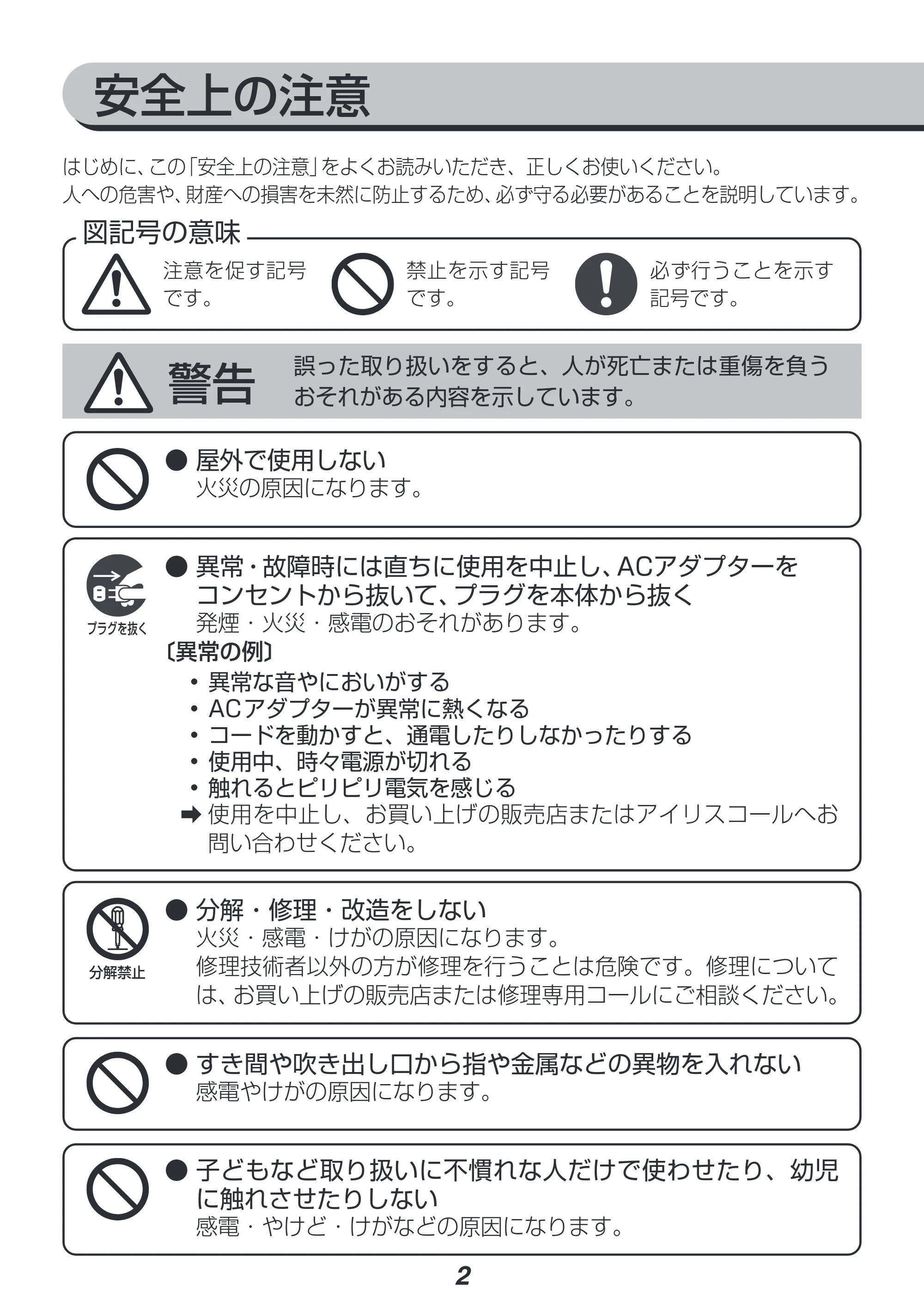 アイリスオーヤマ AHM-UU23A 取扱説明書 — 原本ページ — 2ページ
