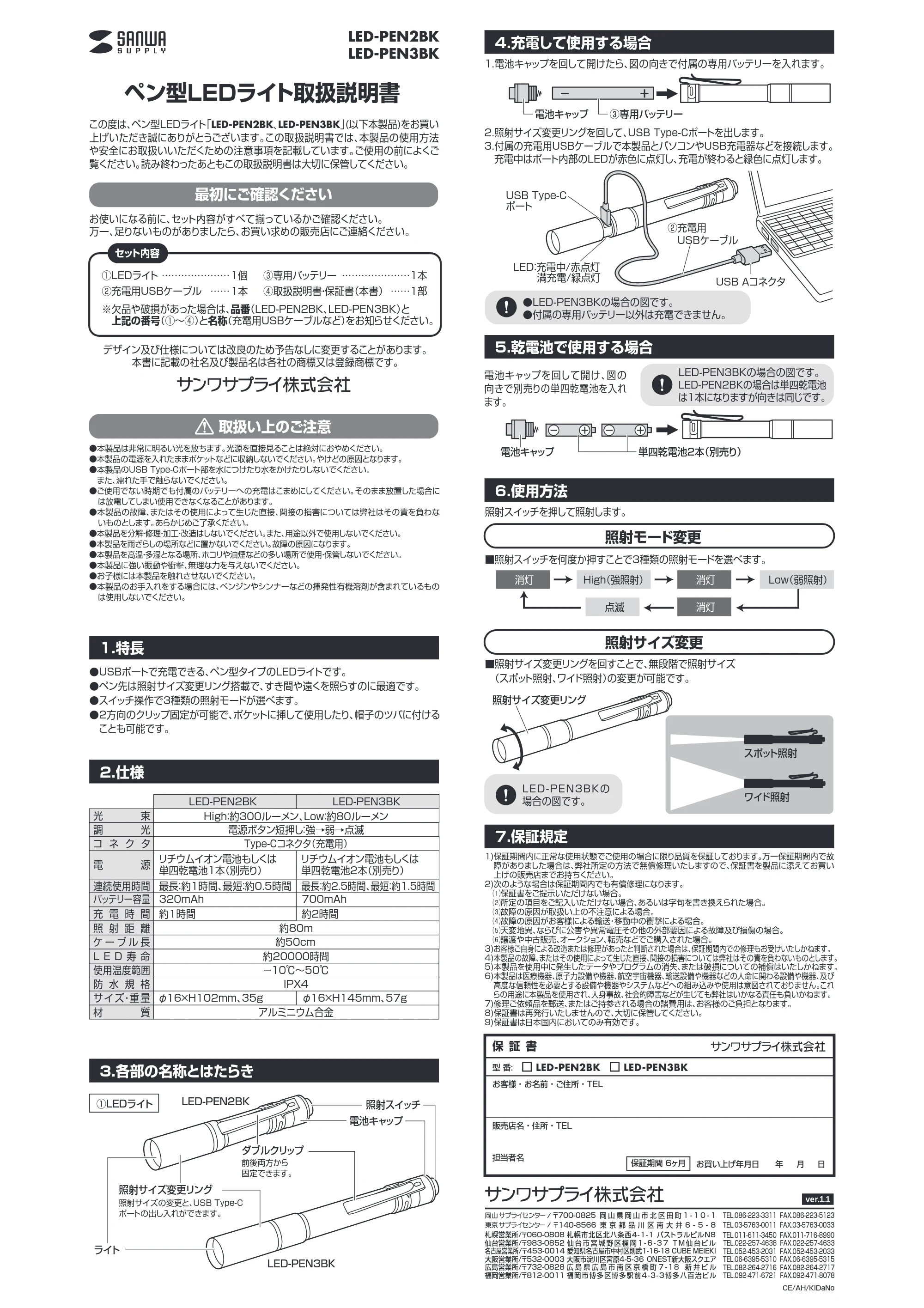 サンワサプライ LED-PEN3BK 取扱説明書 — 原本ページ — 1ページ