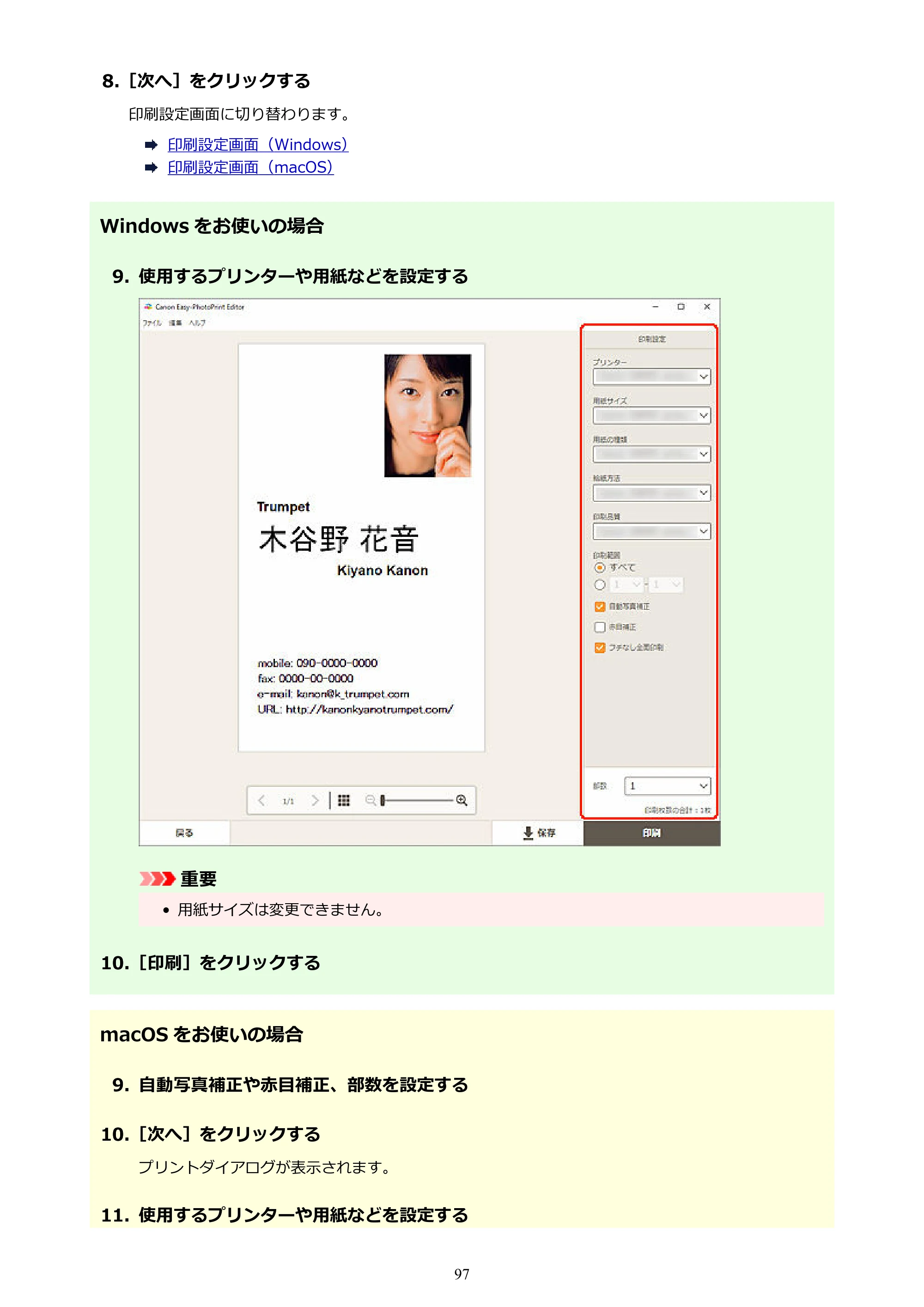 キヤノン PRO-1100 / PRO-2100 / PRO-4100 Easy-PhotoPrint Editor用ガイド（Windows／Mac）2026年1月15日更新（PDF：6.30MB） — 原本ページ — 97ページ