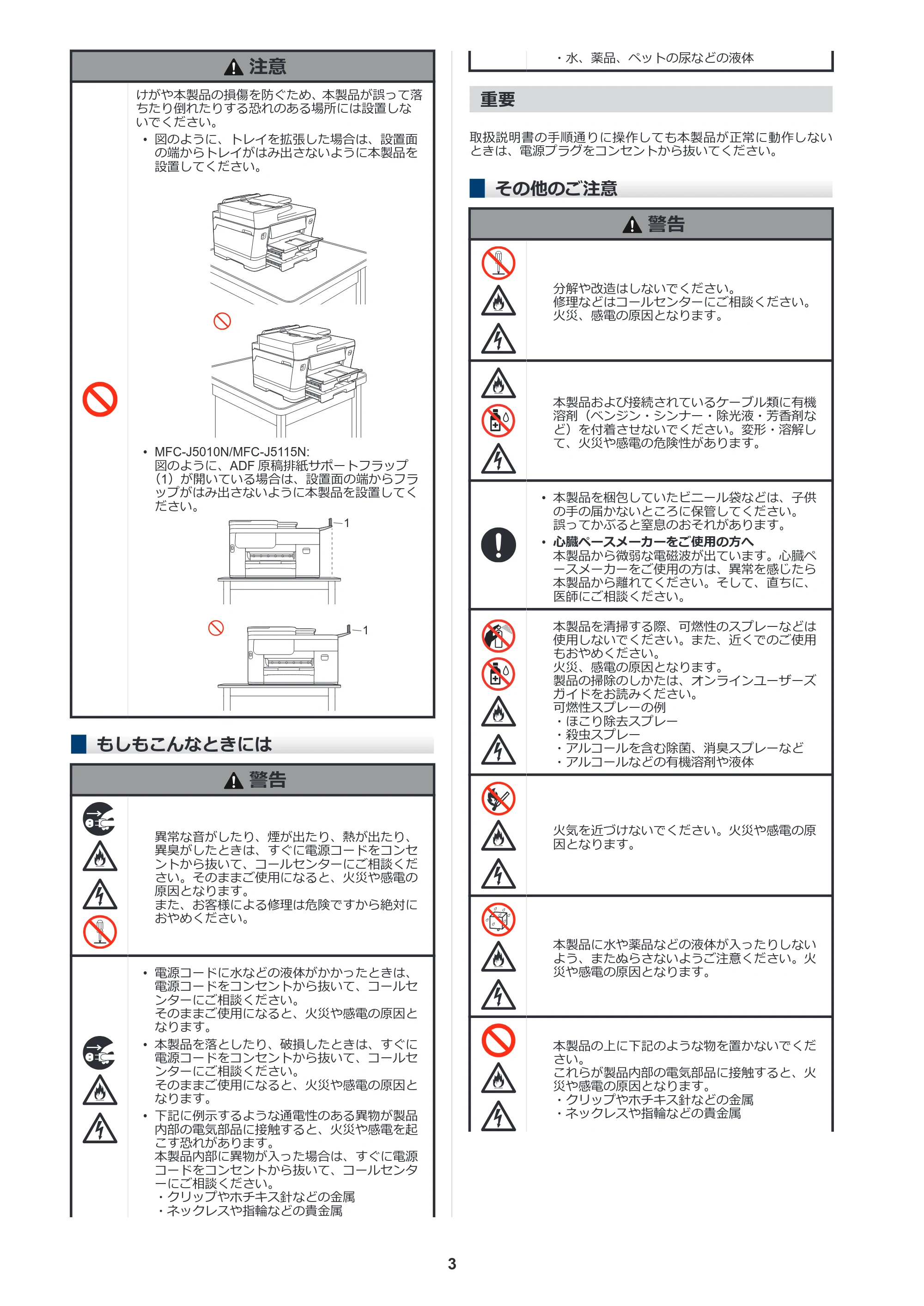 ブラザー DCP-J7205CDW / MFC-J5010N / MFC-J5115N 安全にお使いいただくために — もしもこんなときには — 原本ページ — 3ページ