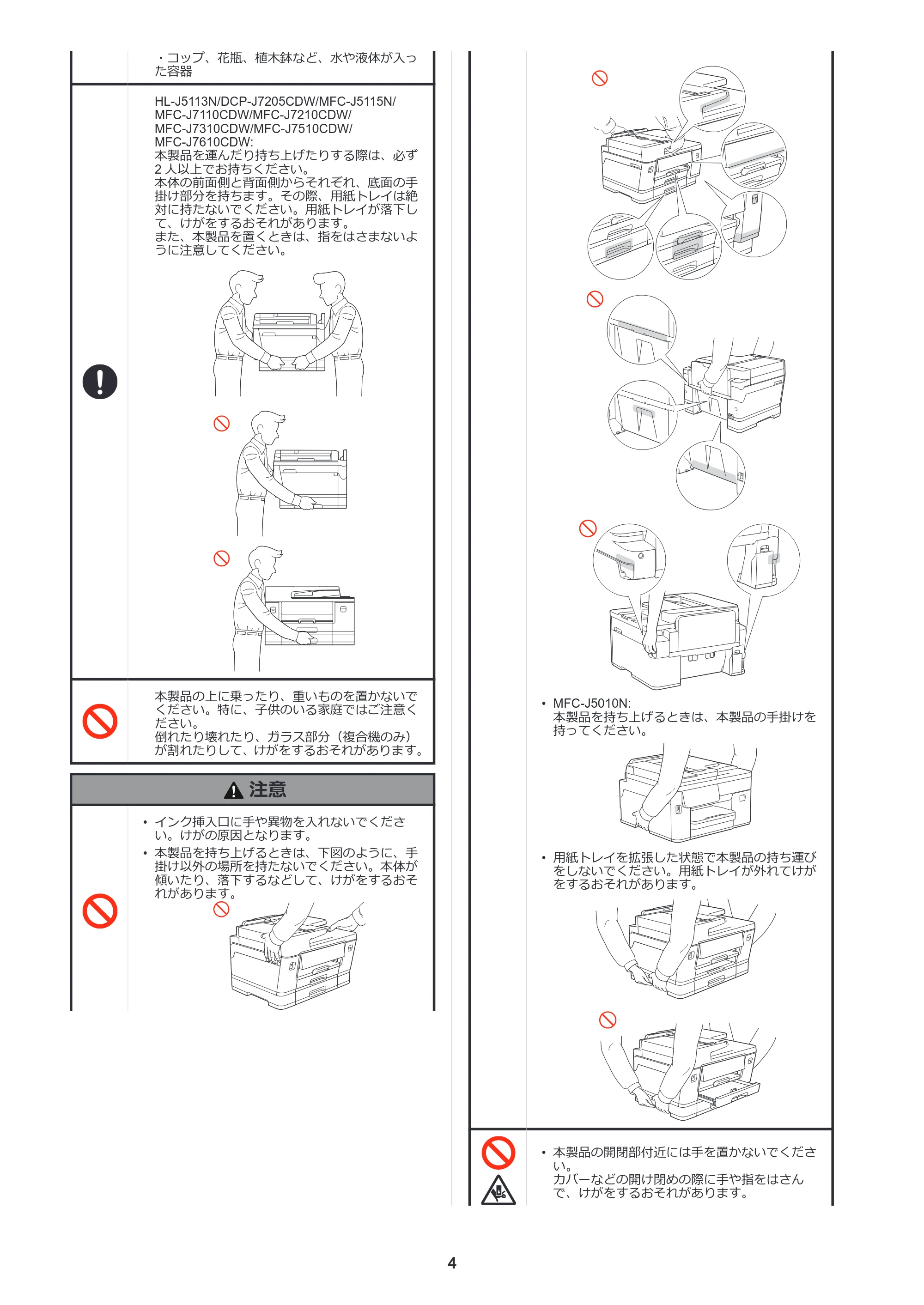 ブラザー DCP-J7205CDW / MFC-J5010N / MFC-J5115N 安全にお使いいただくために — 原本ページ — 4ページ