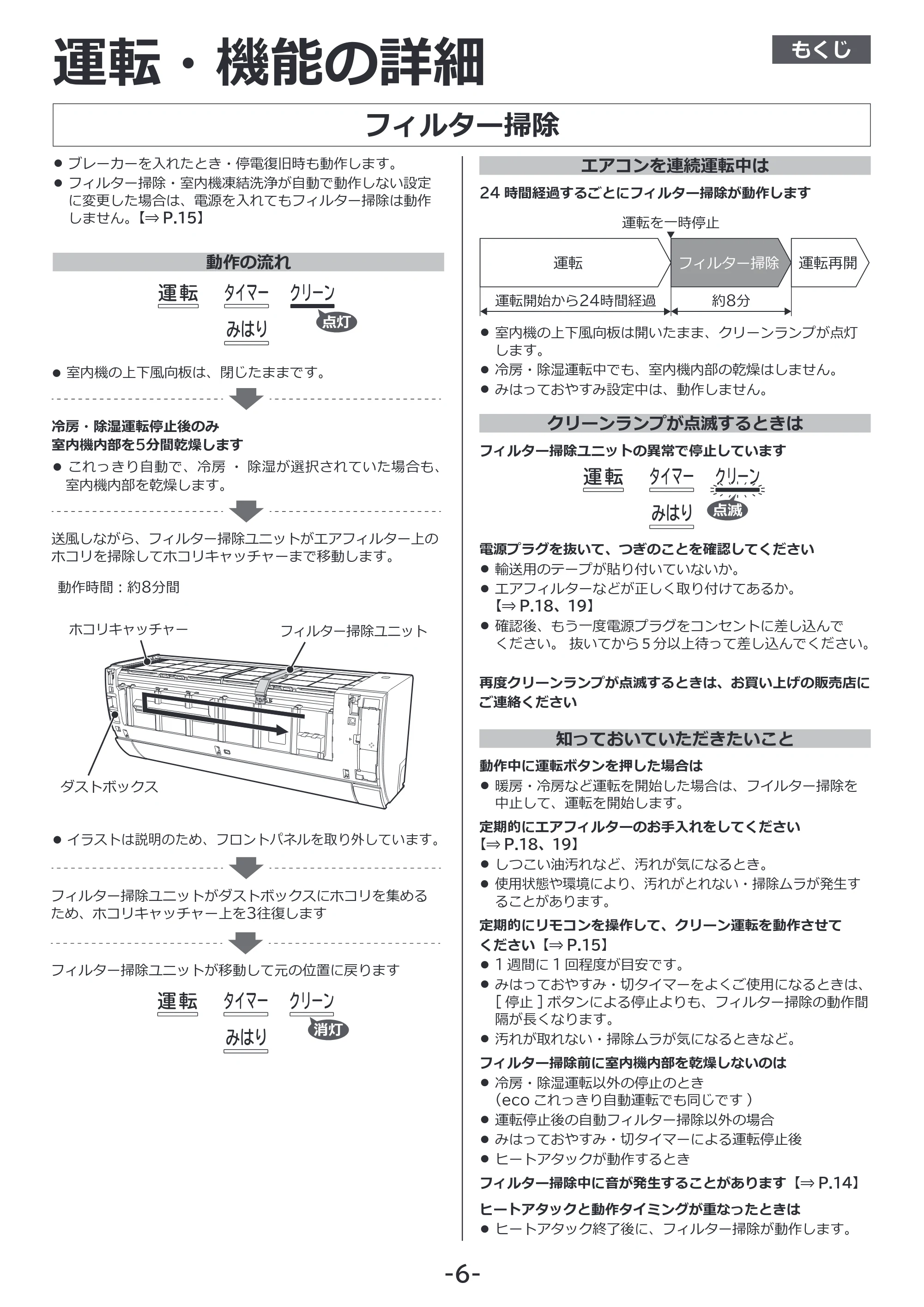 日立 RAS-RK2227S / RAS-RK2527S / RAS-RK2827S 補足説明書(Web掲載のみ) — フィルター掃除 — 原本ページ — 6ページ