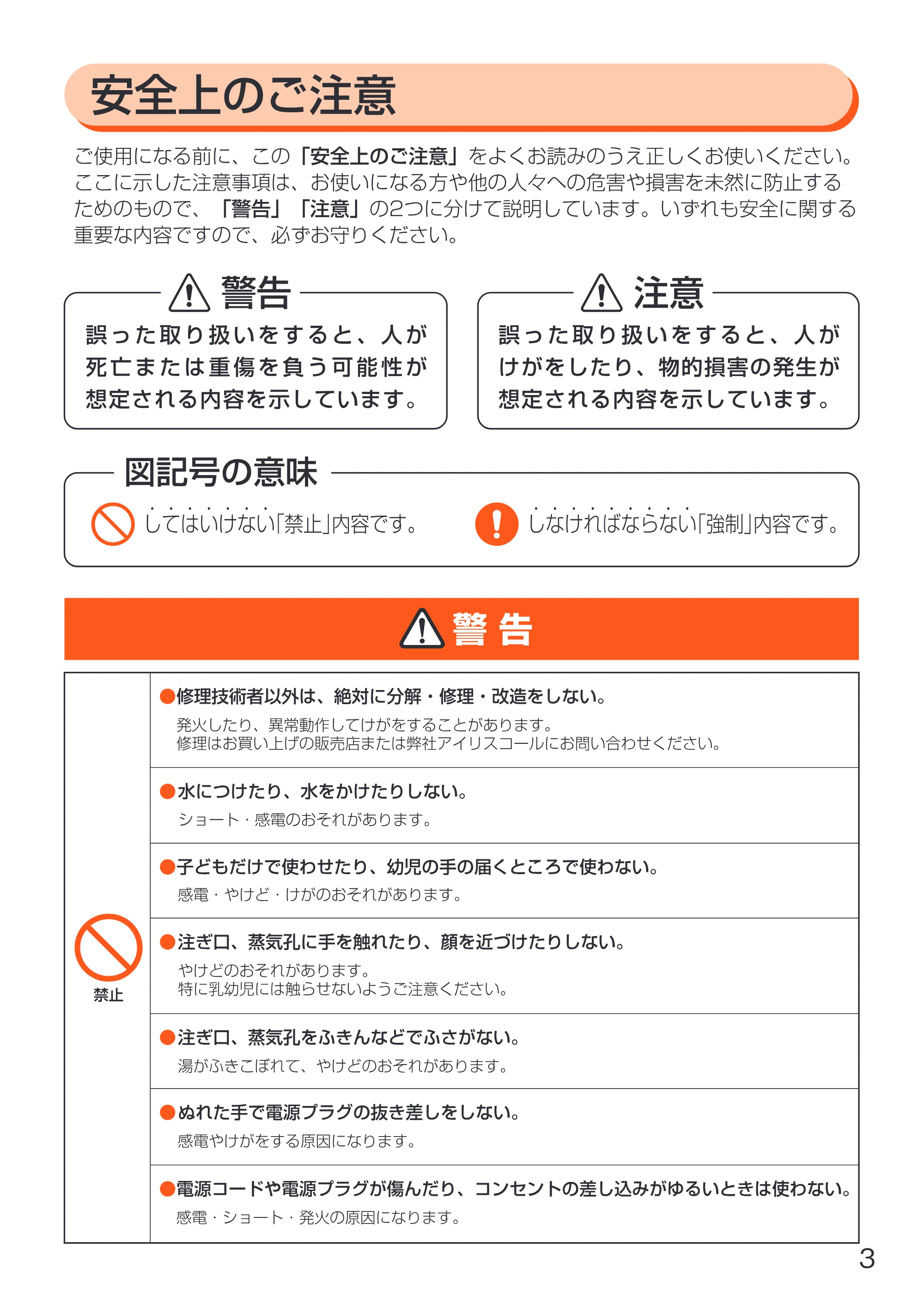 アイリスオーヤマ EDK-1000KW 取扱説明書 — 原本ページ — 3ページ